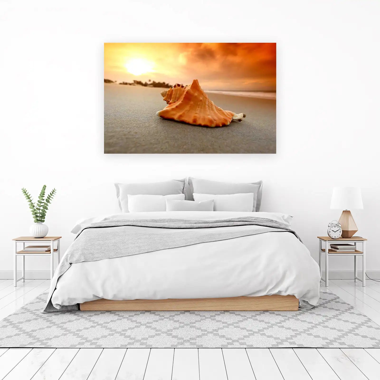 Serene Beach Seashell Sunset Wall Art