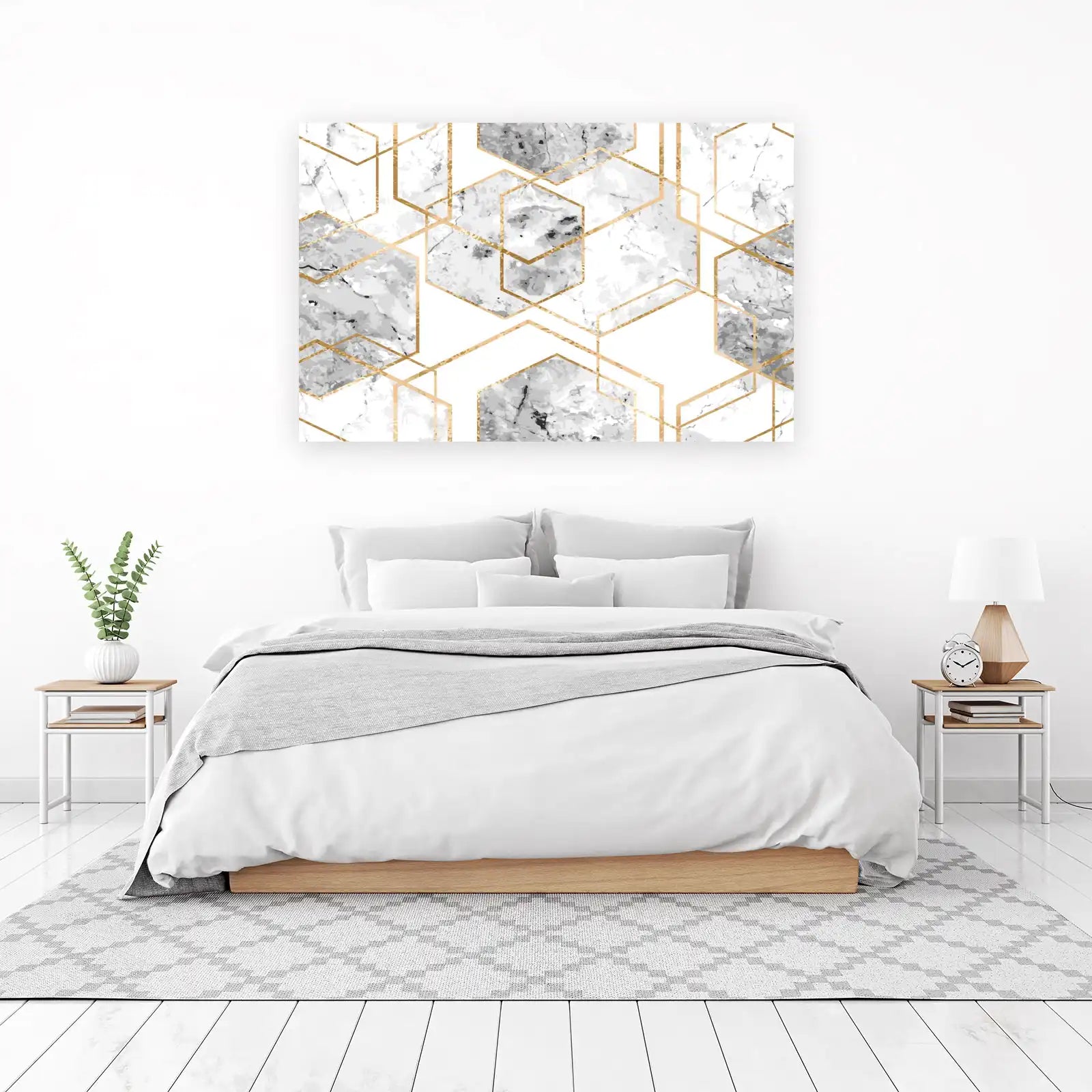Elegant Marble Geometric Gold Hexagon Wall Art