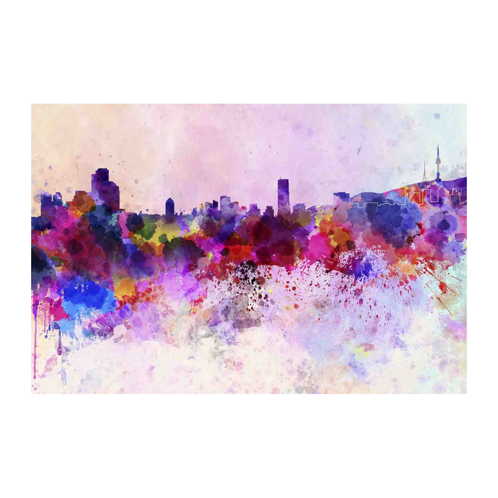 Vibrant Cityscape Watercolor Wall Art