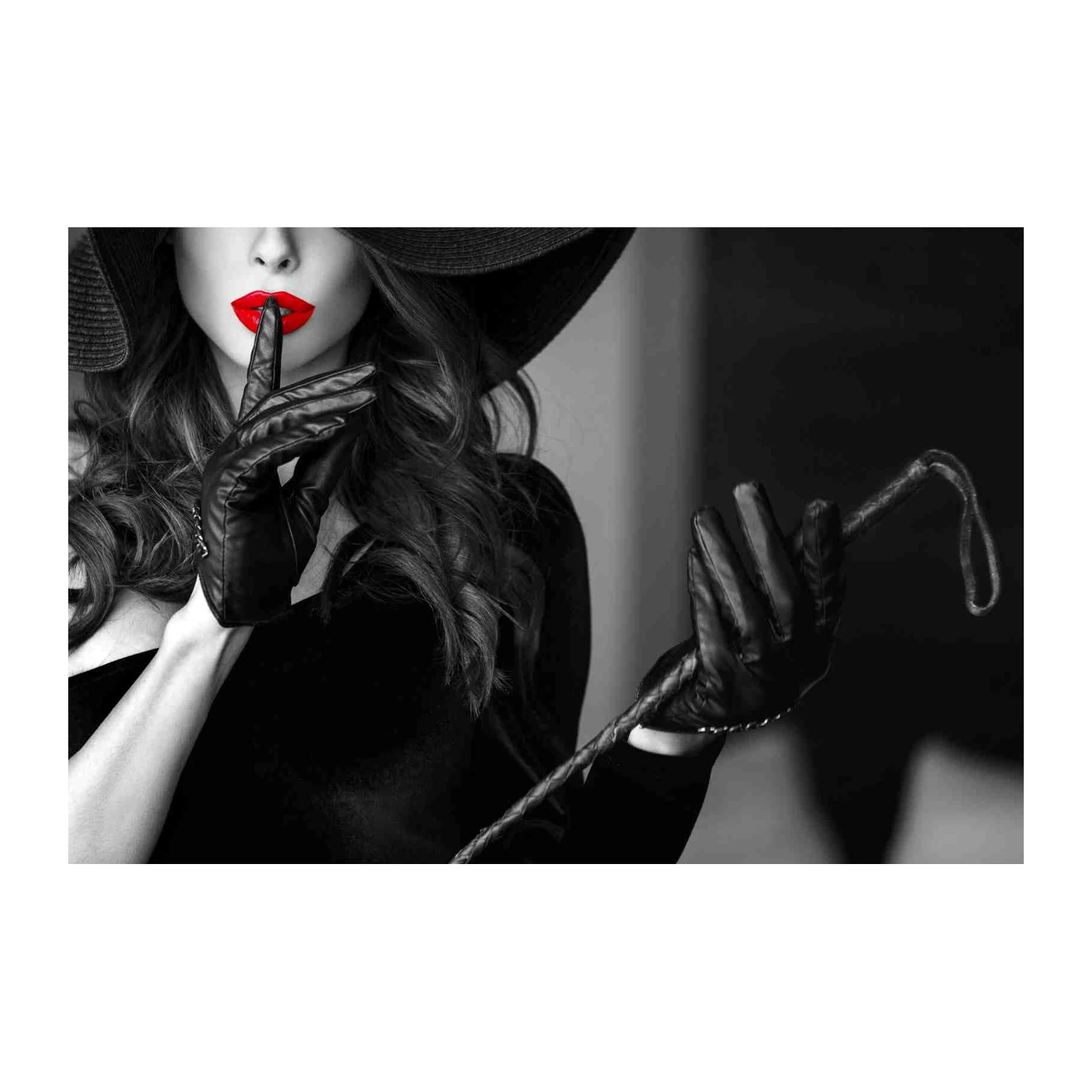 Bold Red Lips Whip Black Wall Art