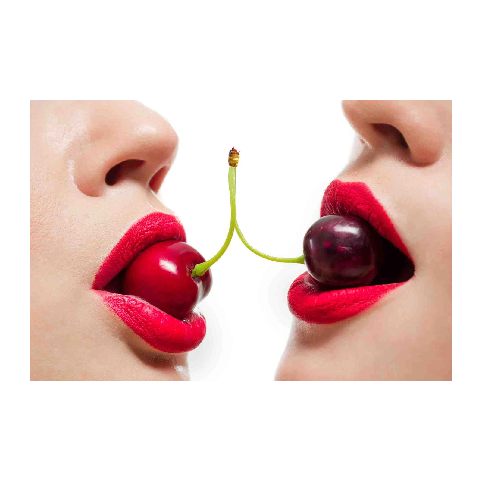 Bold Cherry Lips Couple Wall Art