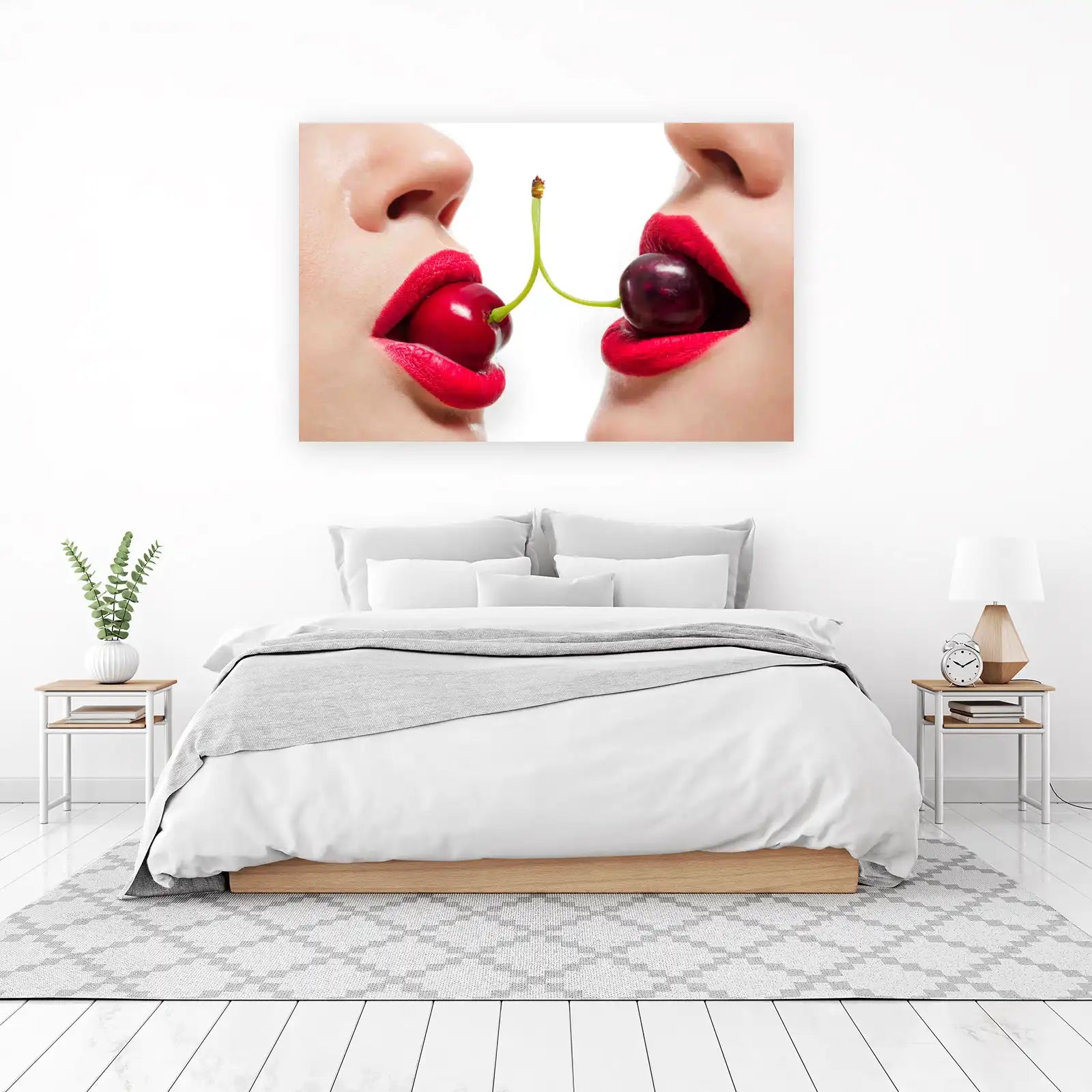 Bold Cherry Lips Couple Wall Art