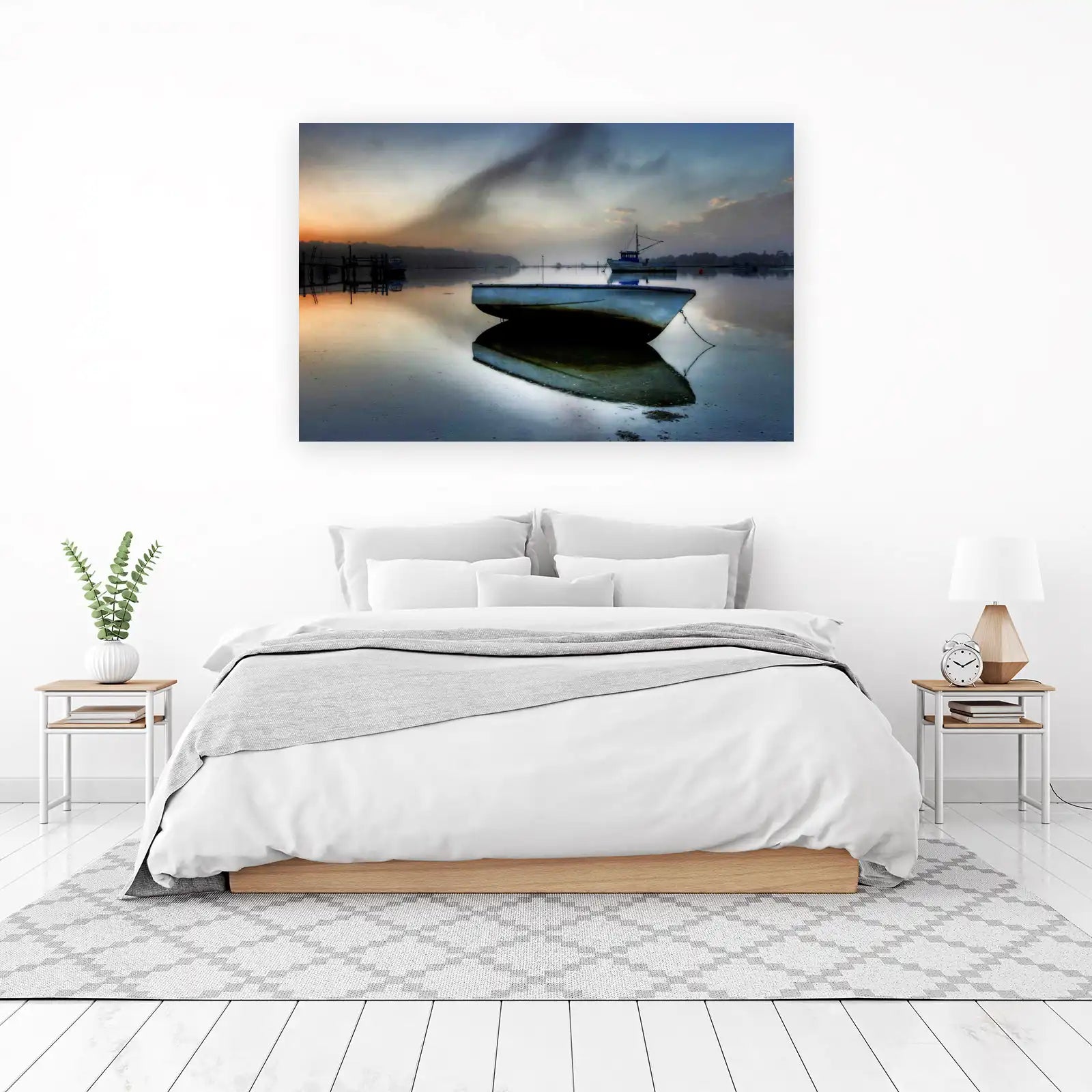 Serene Harbor Boats at Dawn Wall Art