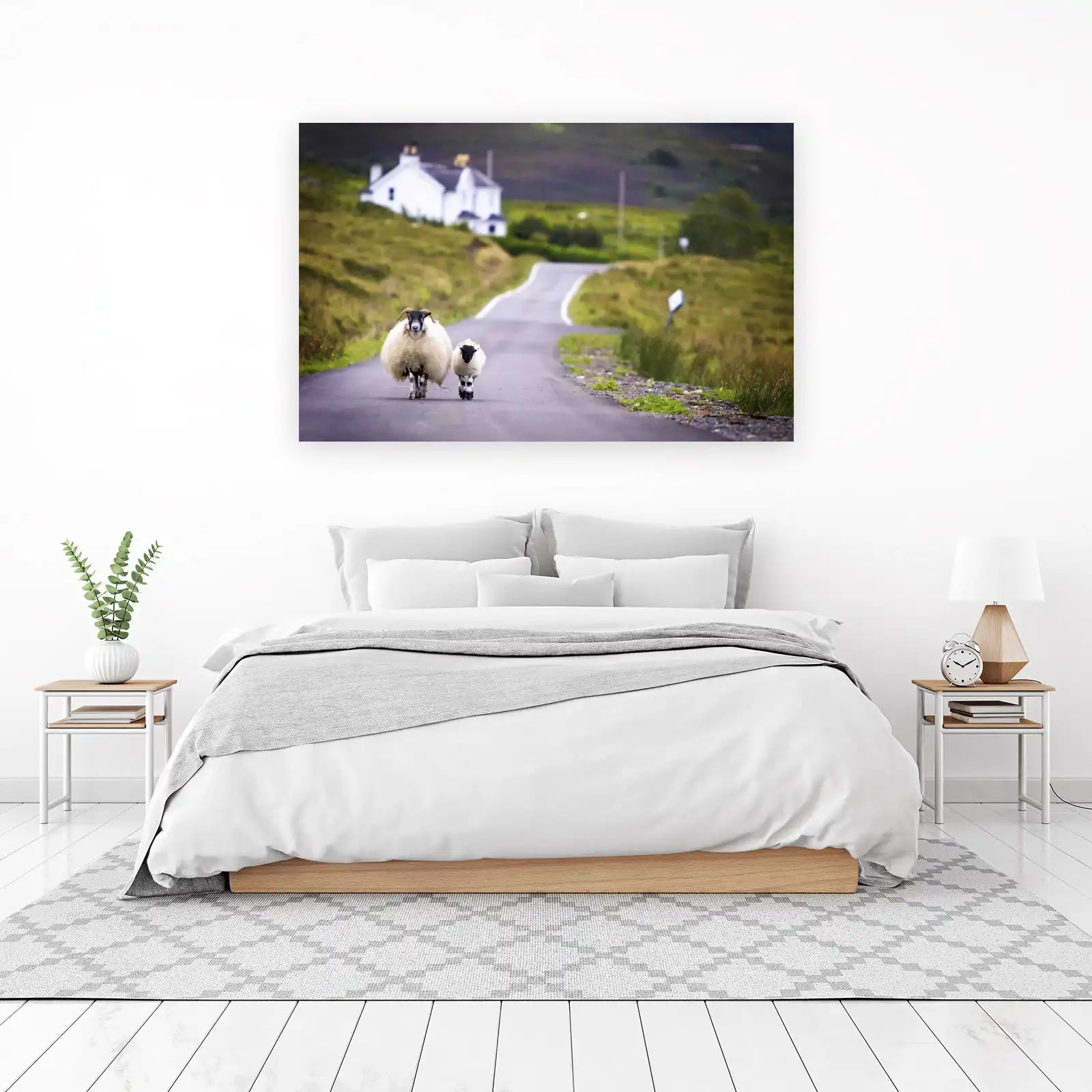 Serene Highland Sheep Road Journey Wall Art
