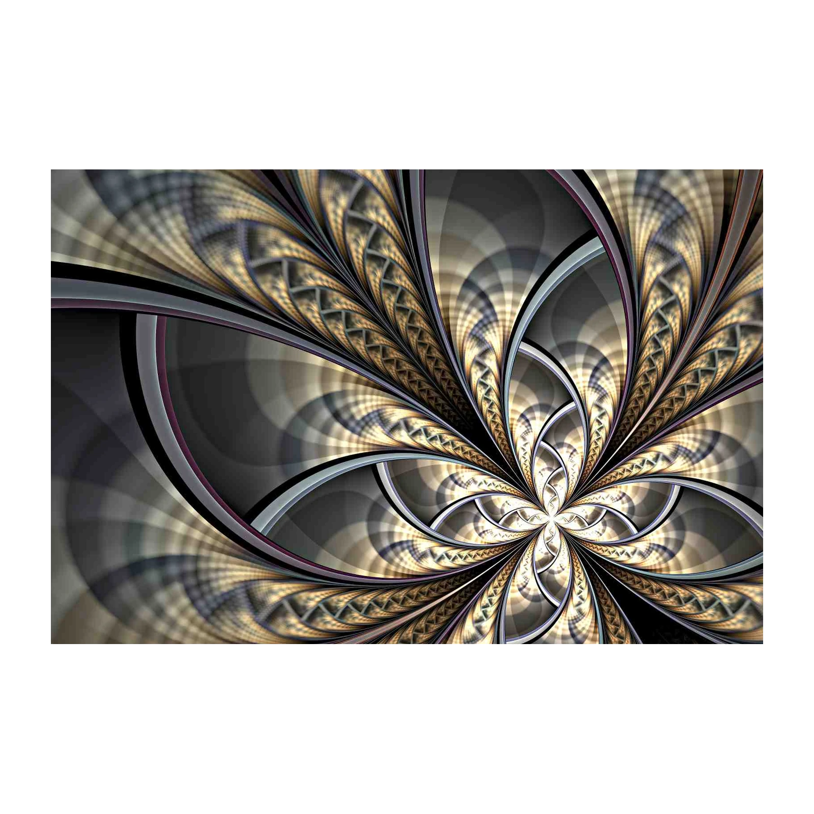 Golden Fractal Floral Modern Wall Art