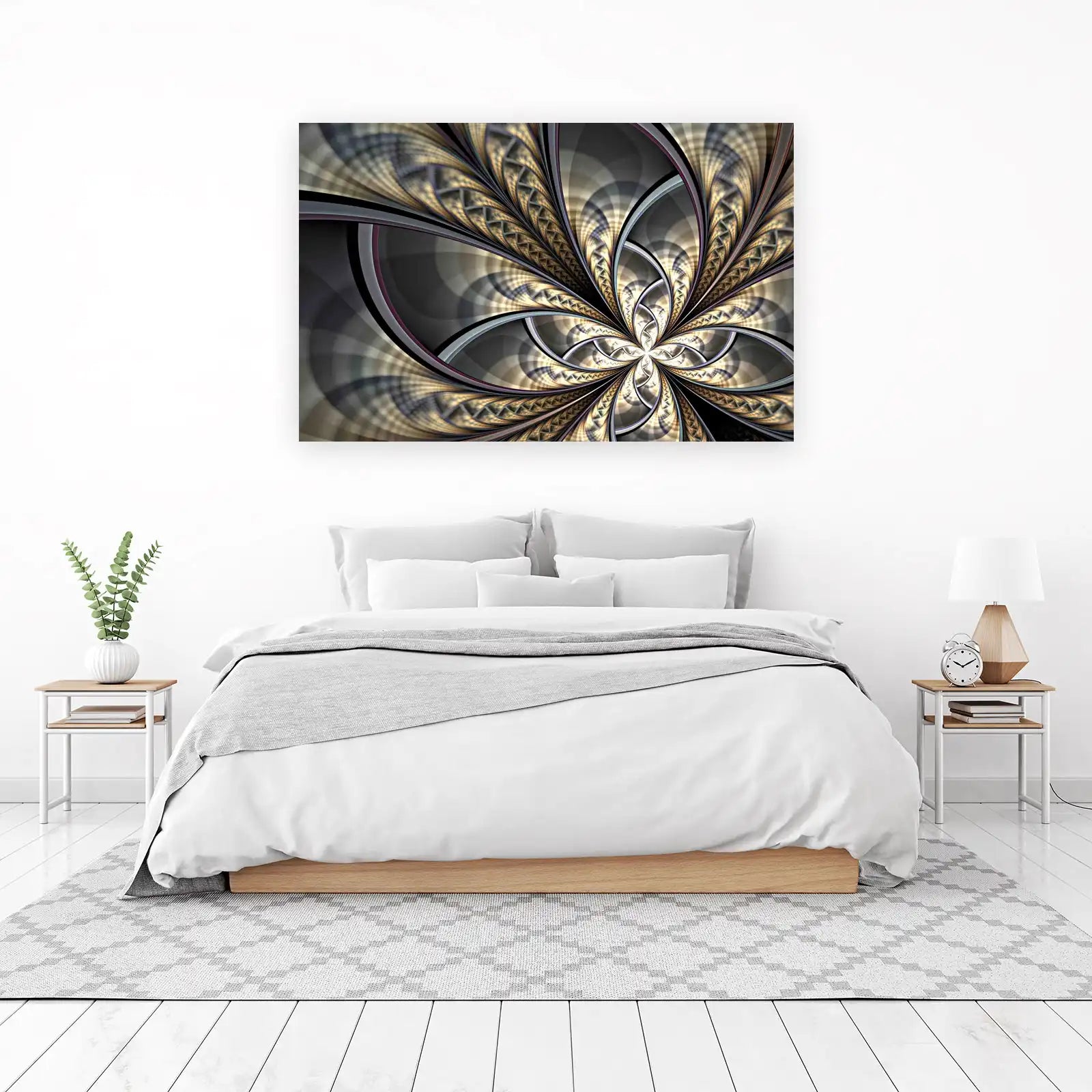 Golden Fractal Floral Modern Wall Art