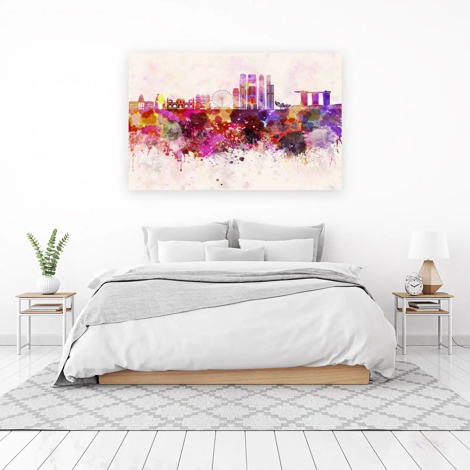 Vibrant Singapore Skyline Watercolor Wall Art