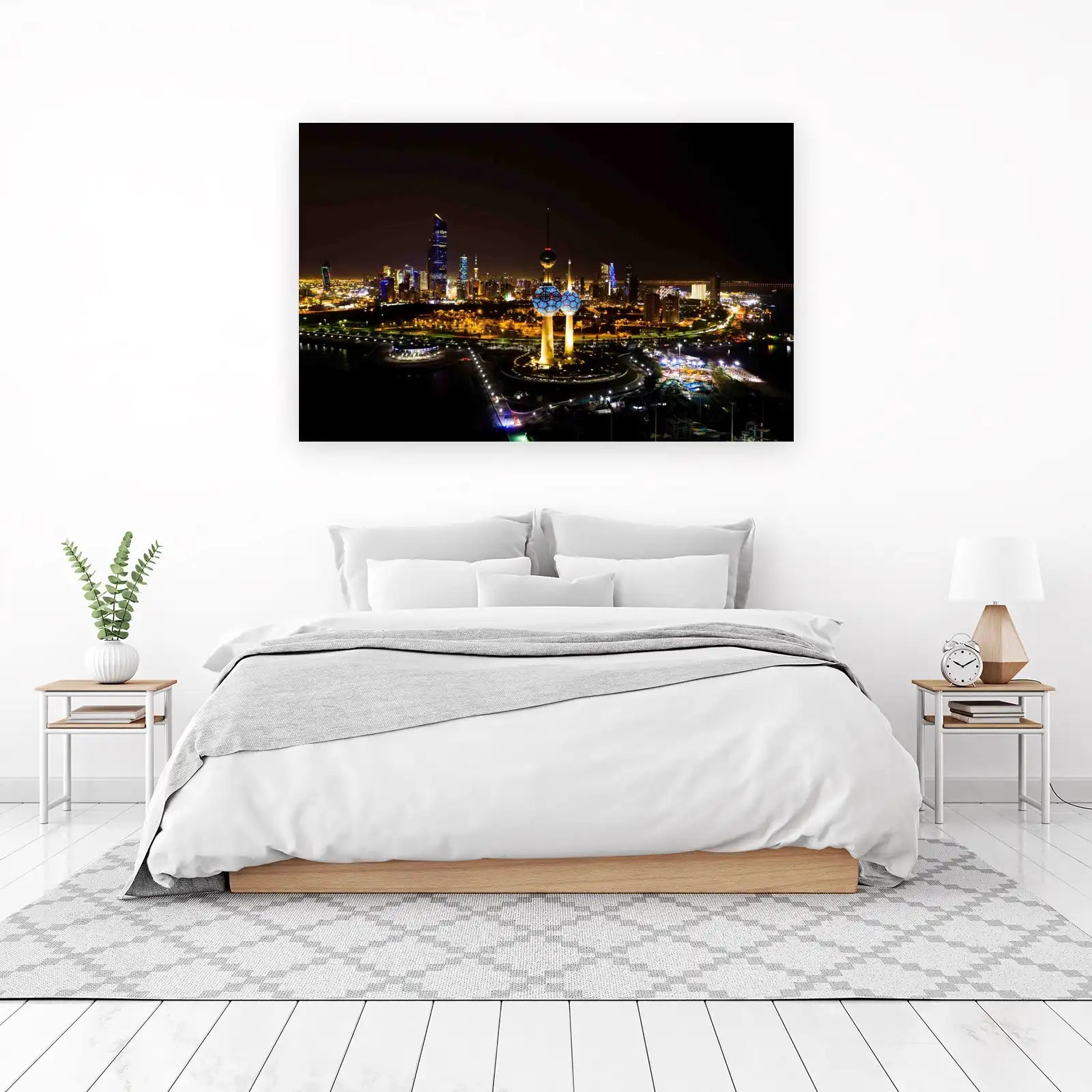 Kuwait City Skyline Night Lights Wall Art