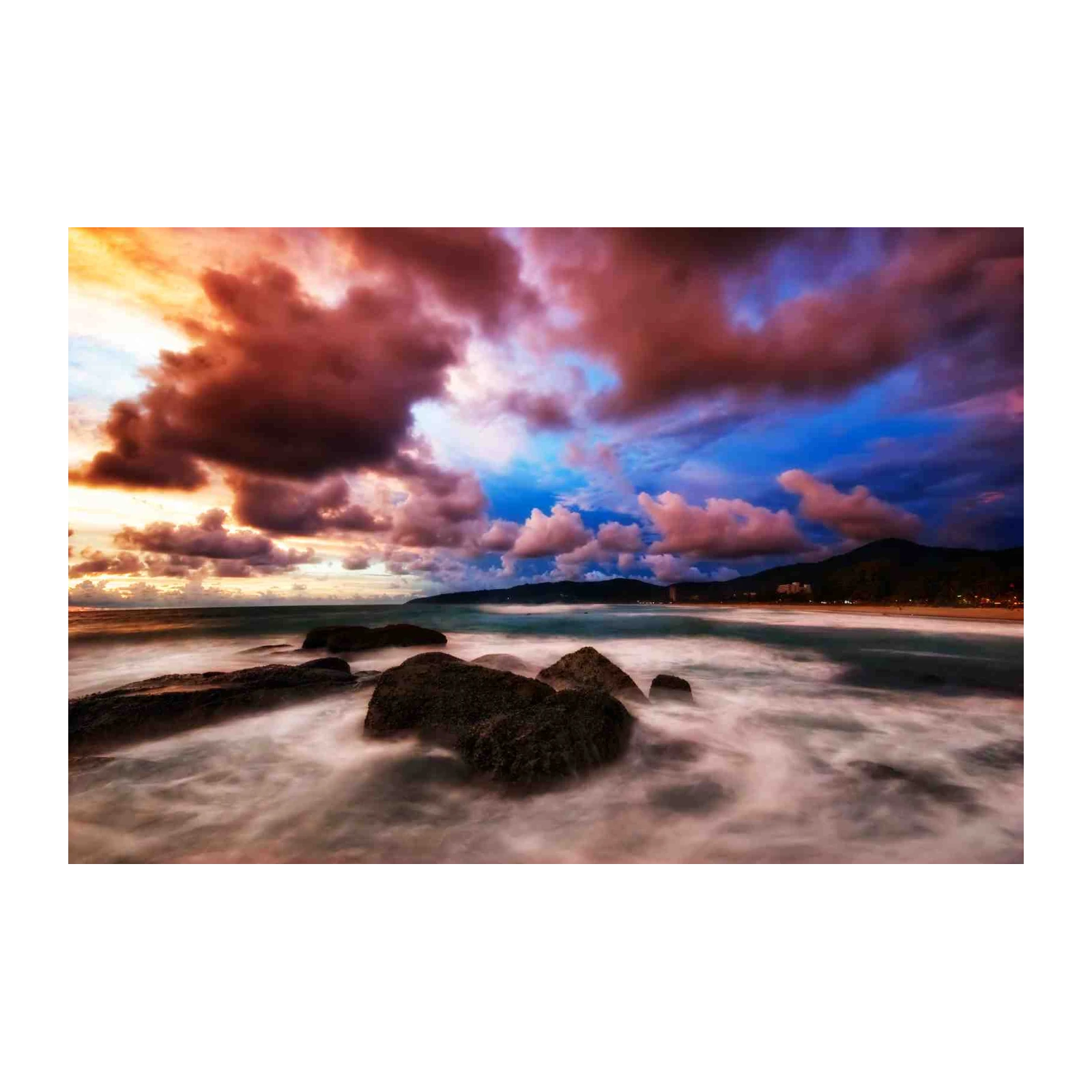 Dramatic Sunset Beach Rock Wall Art