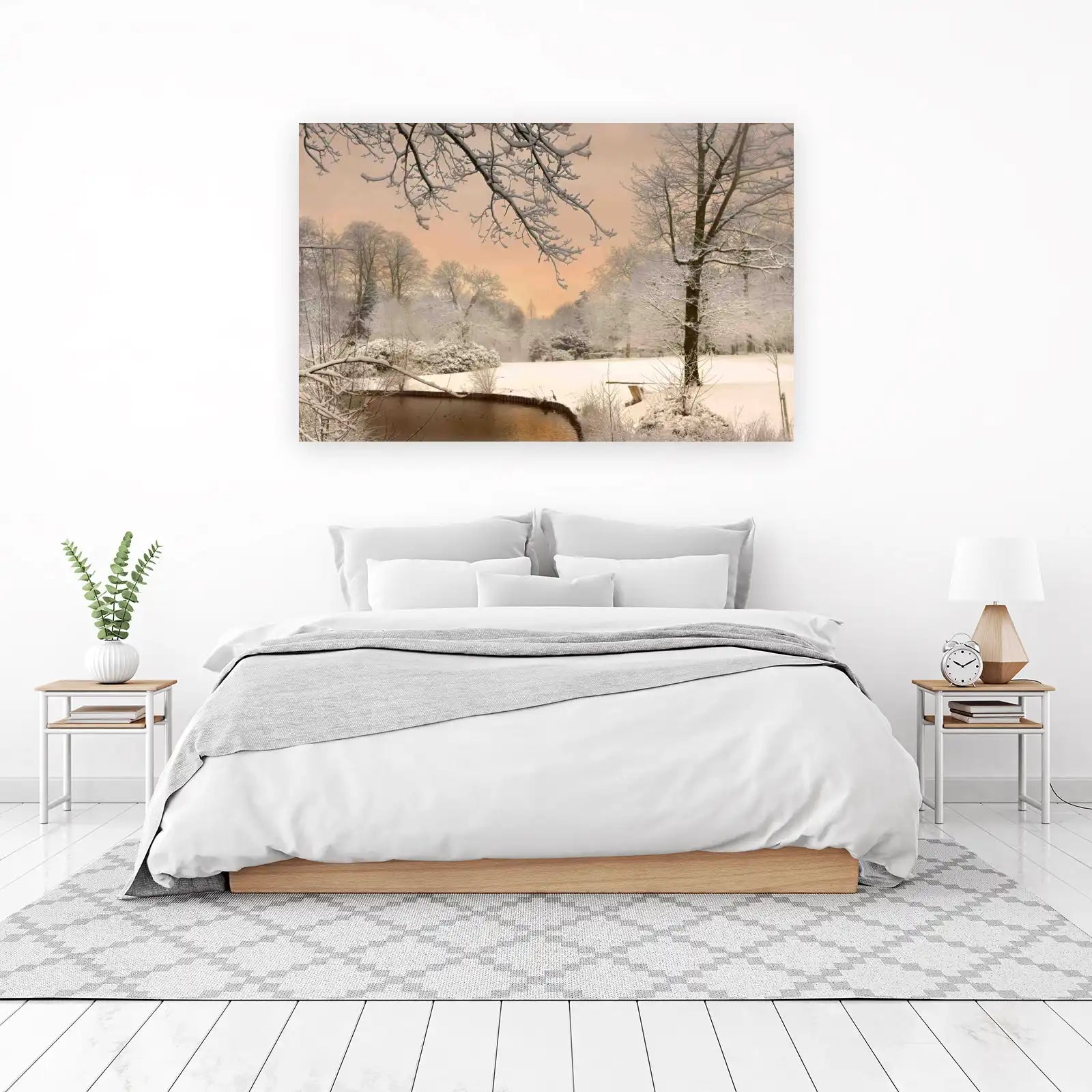 Serene Winter Landscape Pond Wall Art