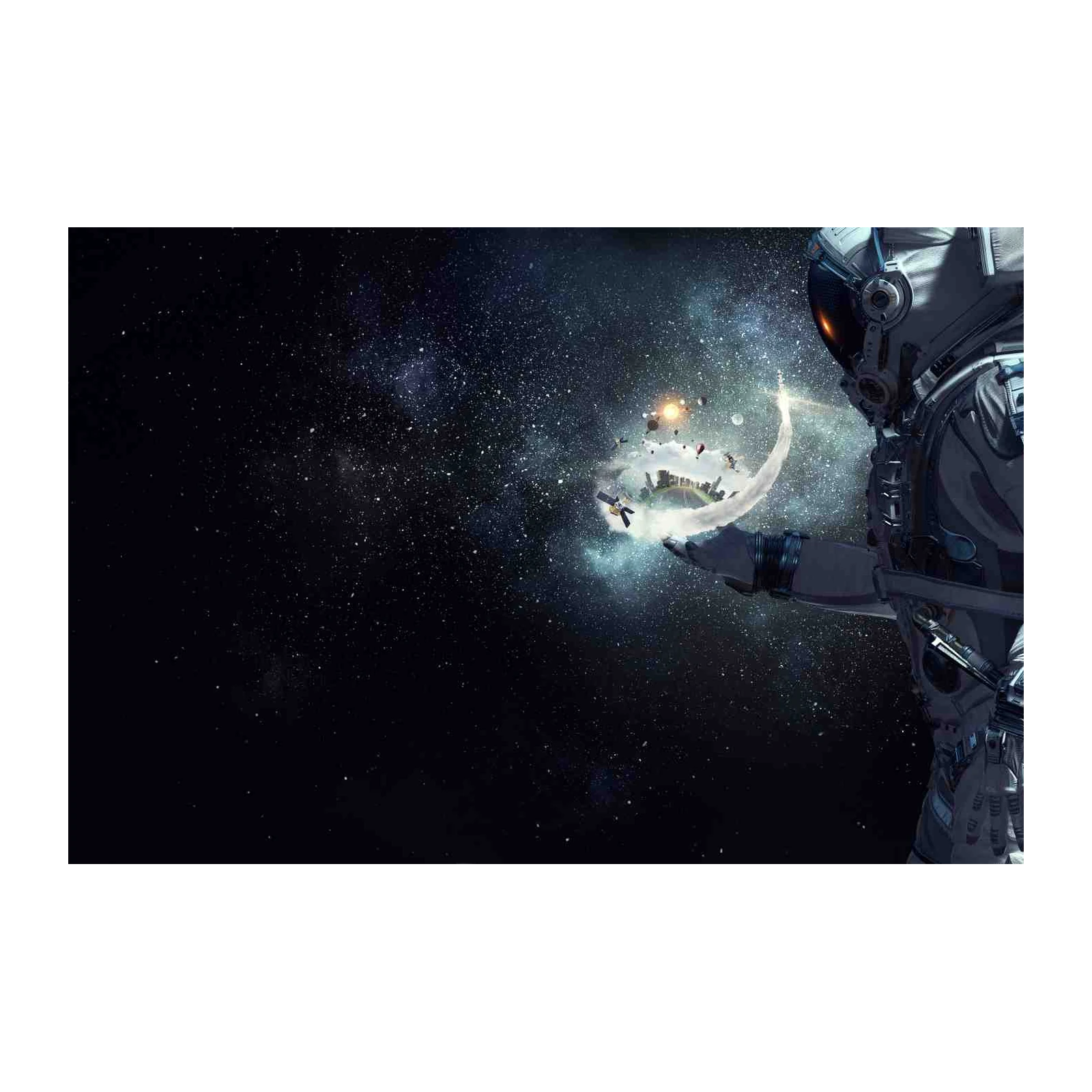 Cosmic Explorer with Floating City Wall Art