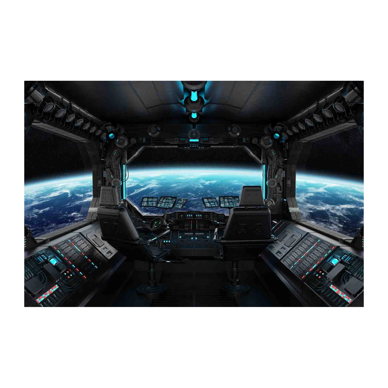 Sci-Fi Spaceship Cockpit Earth View Wall Art