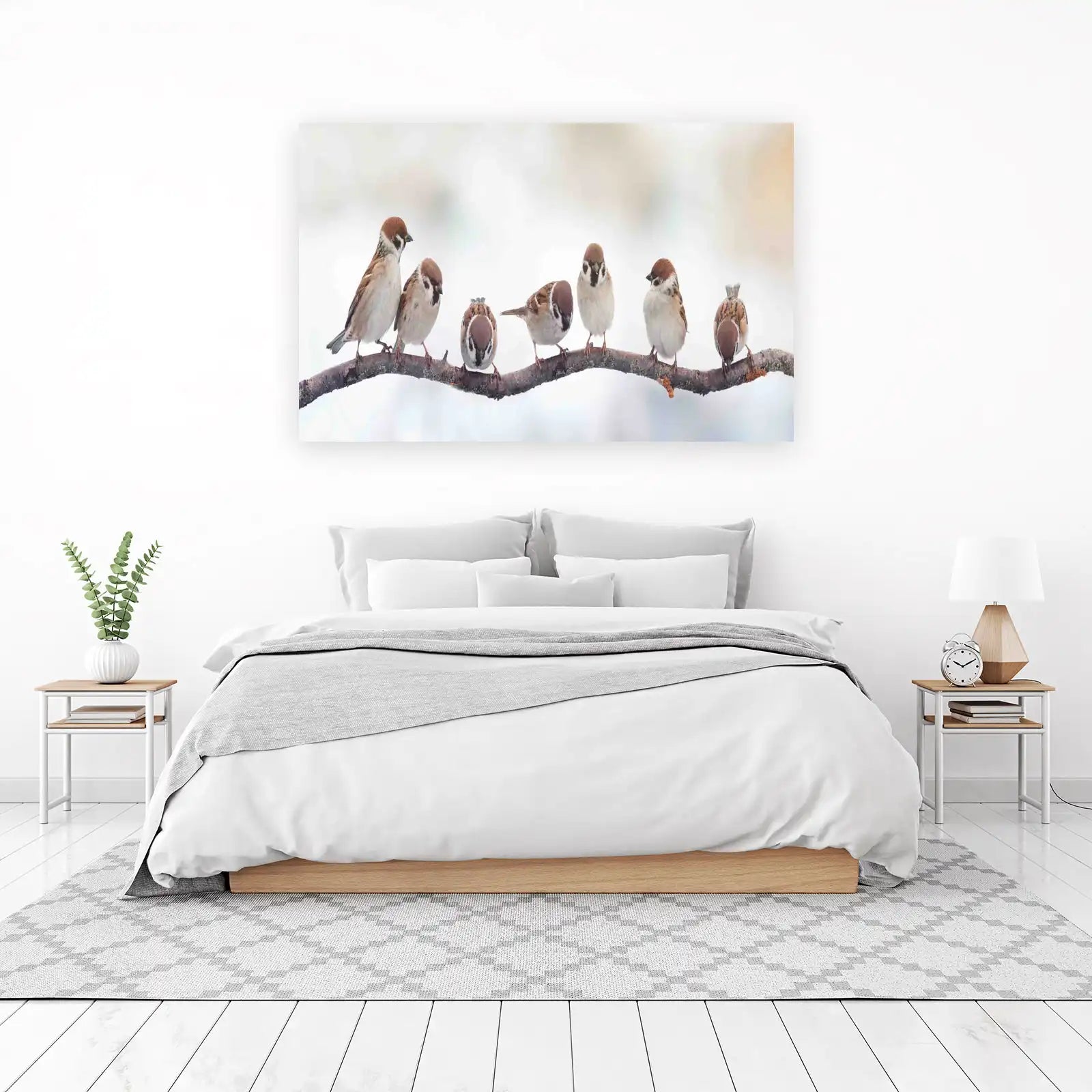 Charming Sparrows Perched on Branch Wall Art