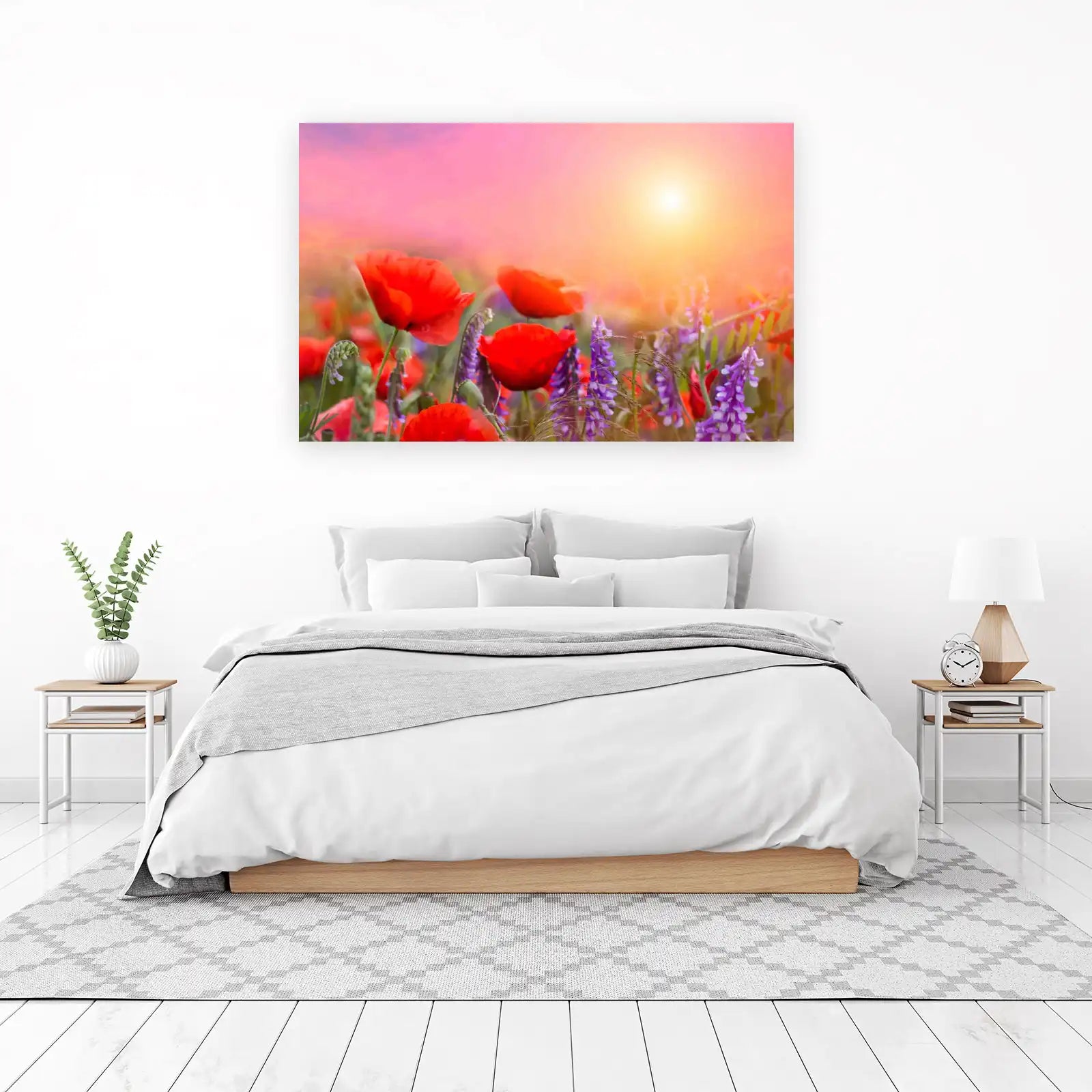 Vibrant Red Poppies & Lavender Field Wall Art
