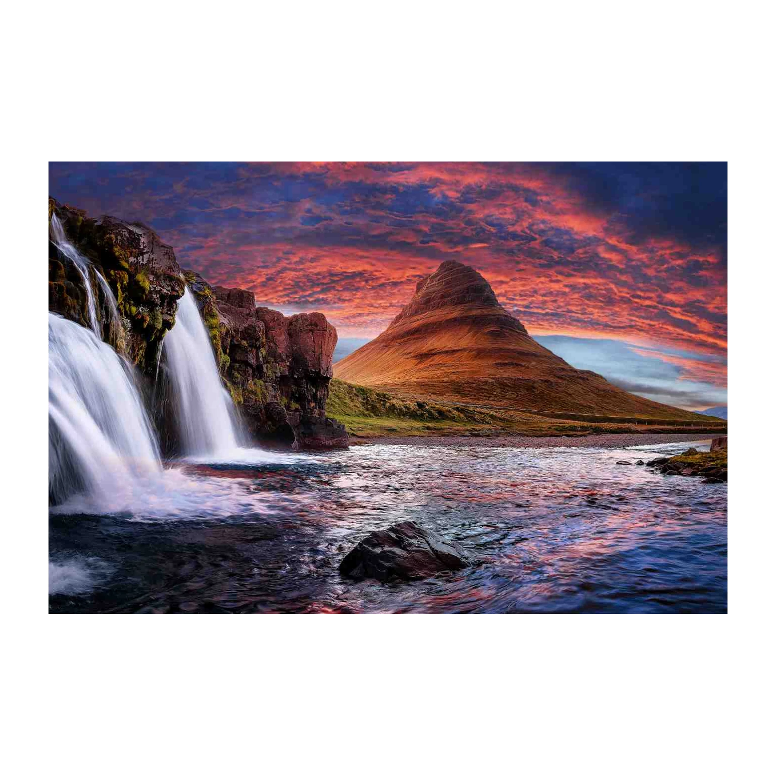 Dramatic Waterfall & Mountain Sunset Wall Art