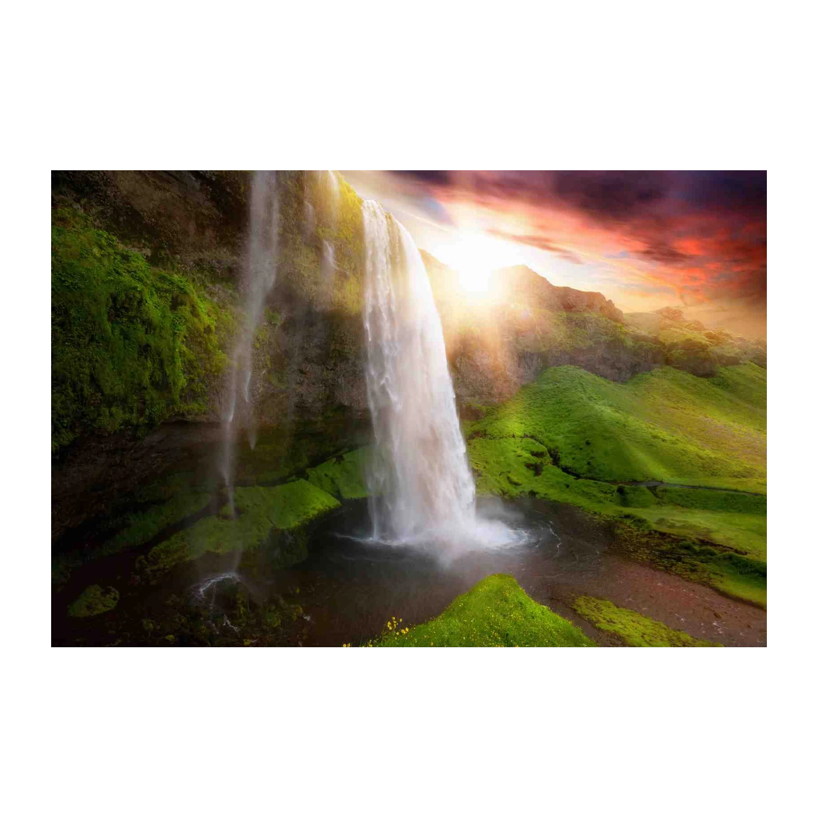 Majestic Waterfall & Sunset Wall Art