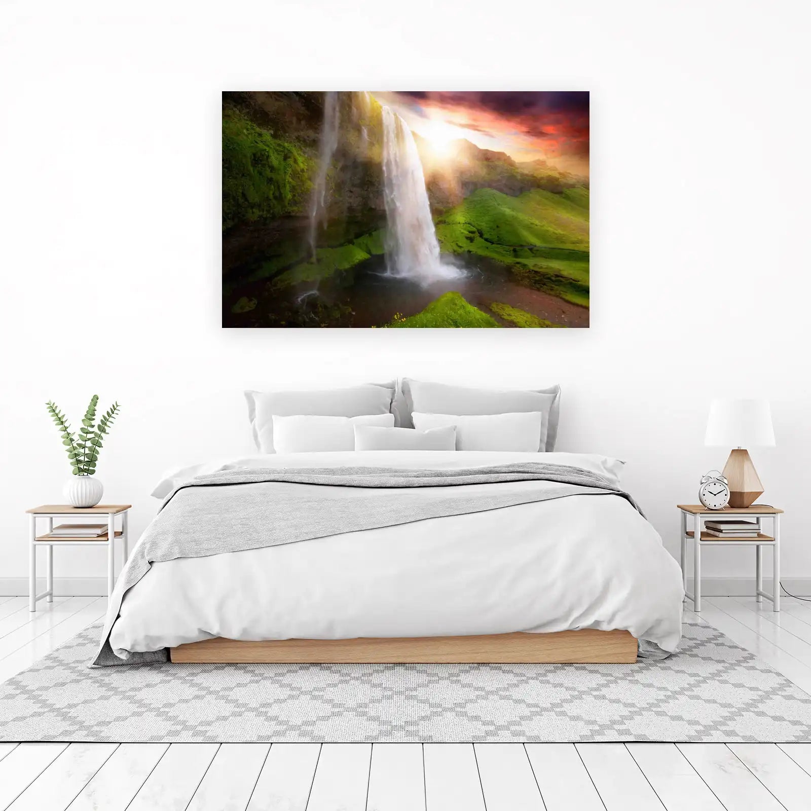 Majestic Waterfall & Sunset Wall Art