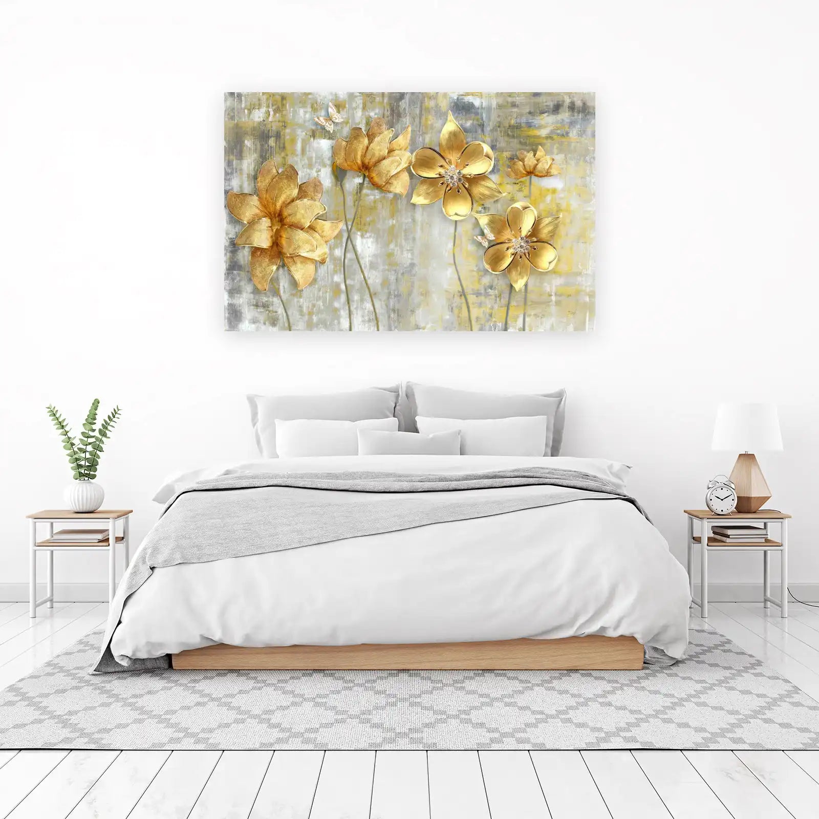 Luxurious Gold Floral Butterfly Wall Art