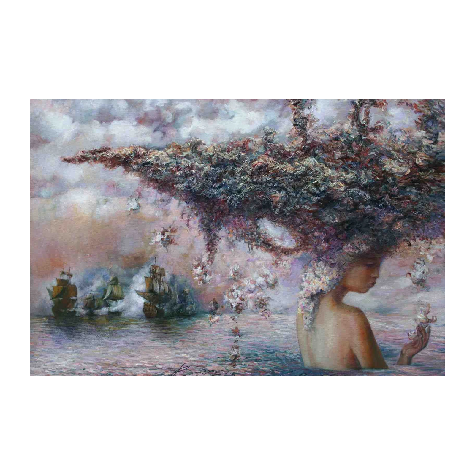 Mystic Seascape Woman & Ships Wall Art