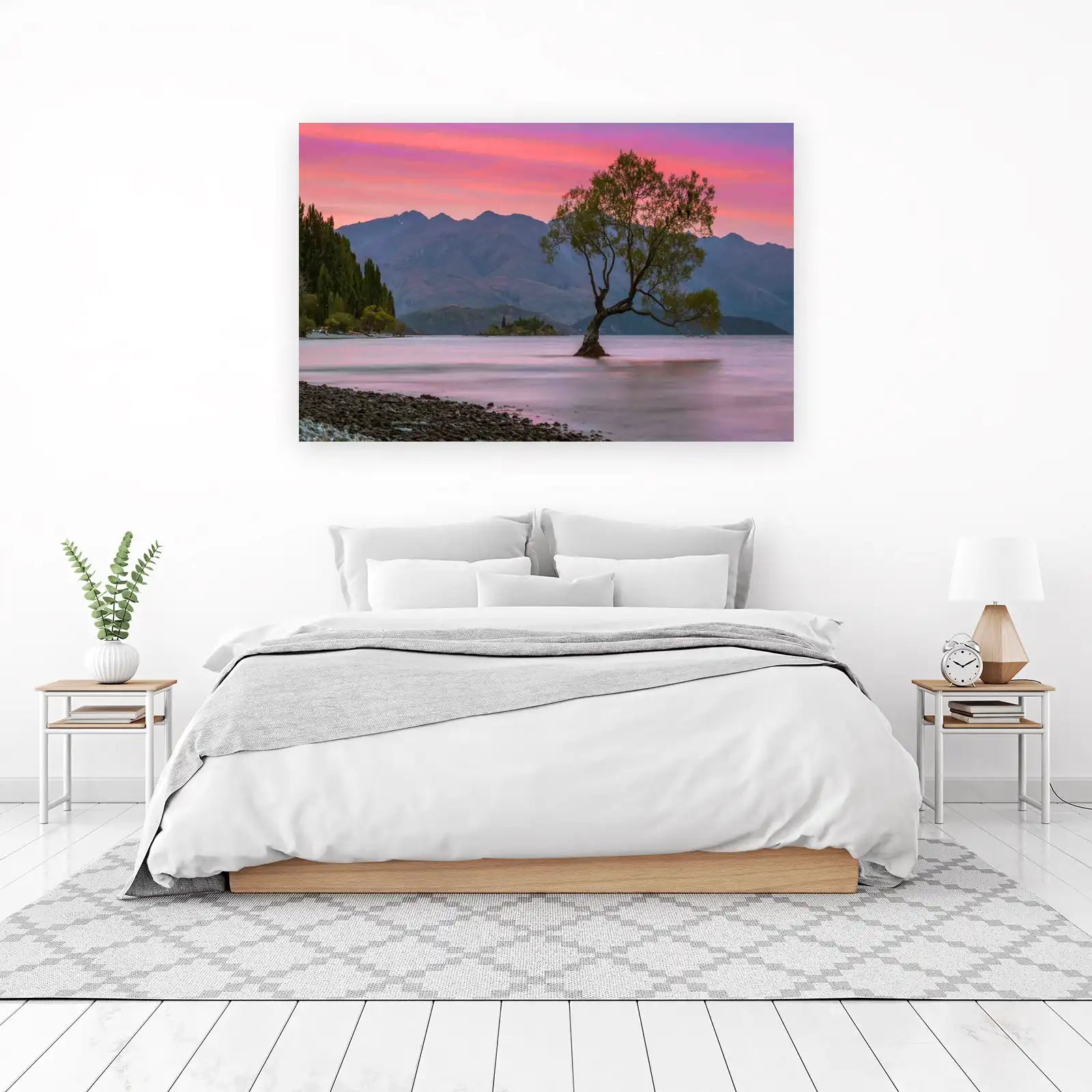 Serene Wanaka Tree Lake Sunset Wall Art