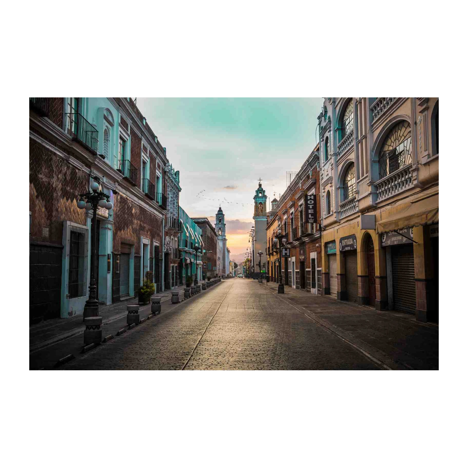 Cobblestone Cityscape Sunset Wall Art