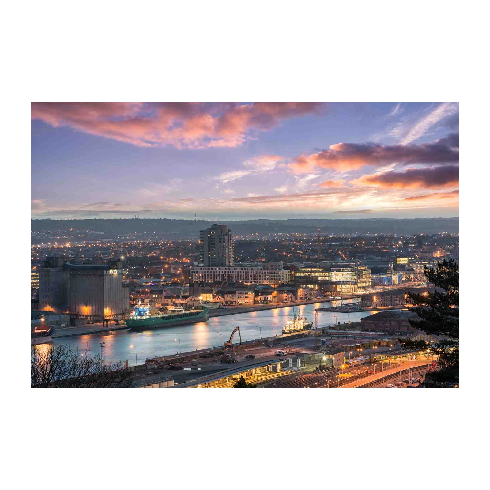 Cityscape Harbor Dusk Wall Art