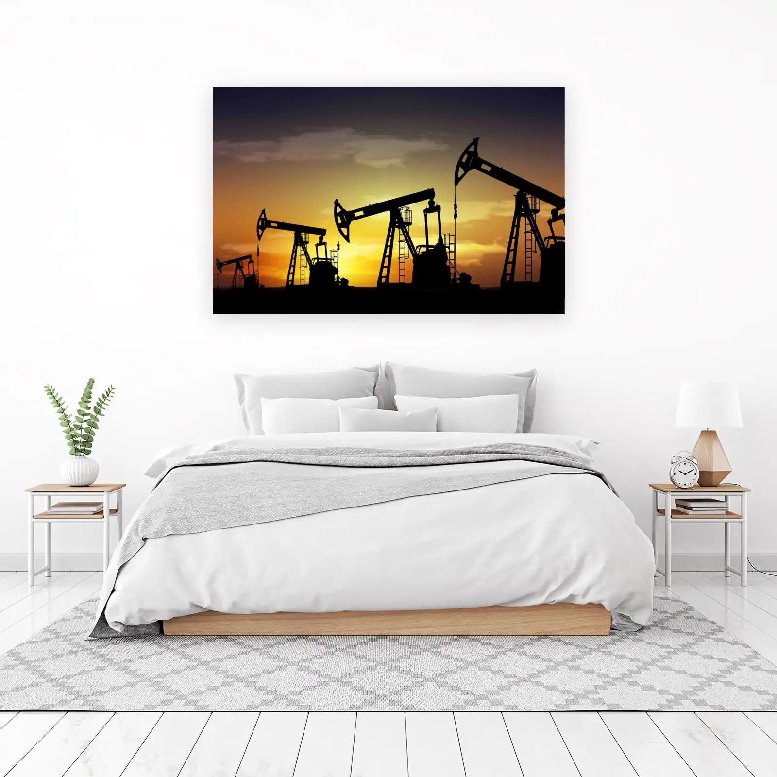 Oil Pumpjack Sunset Silhouette Wall Art