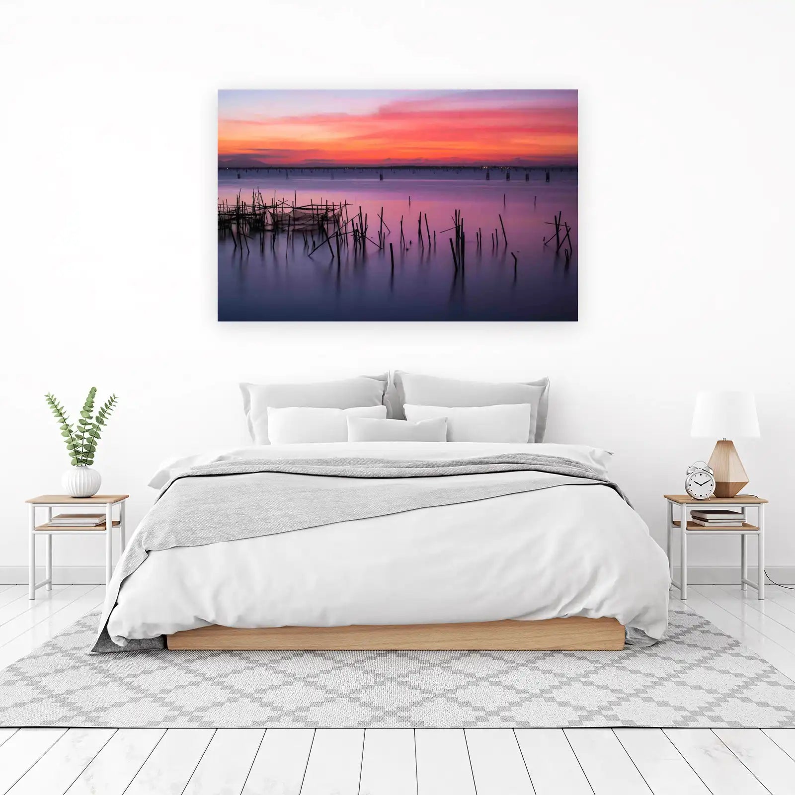 Serene Sunset Lake Fishing Nets Wall Art