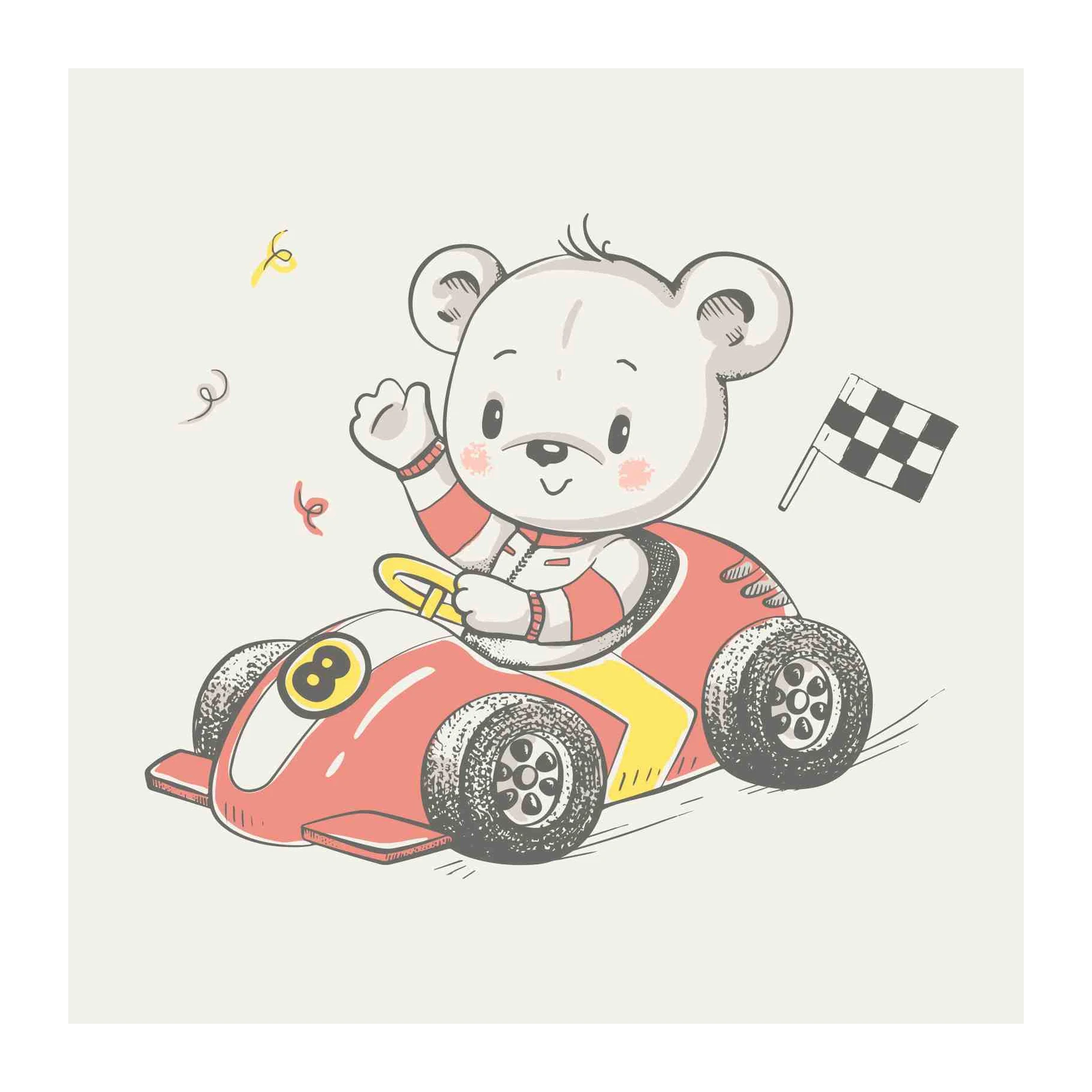 Cute Racing Bear Wall Art