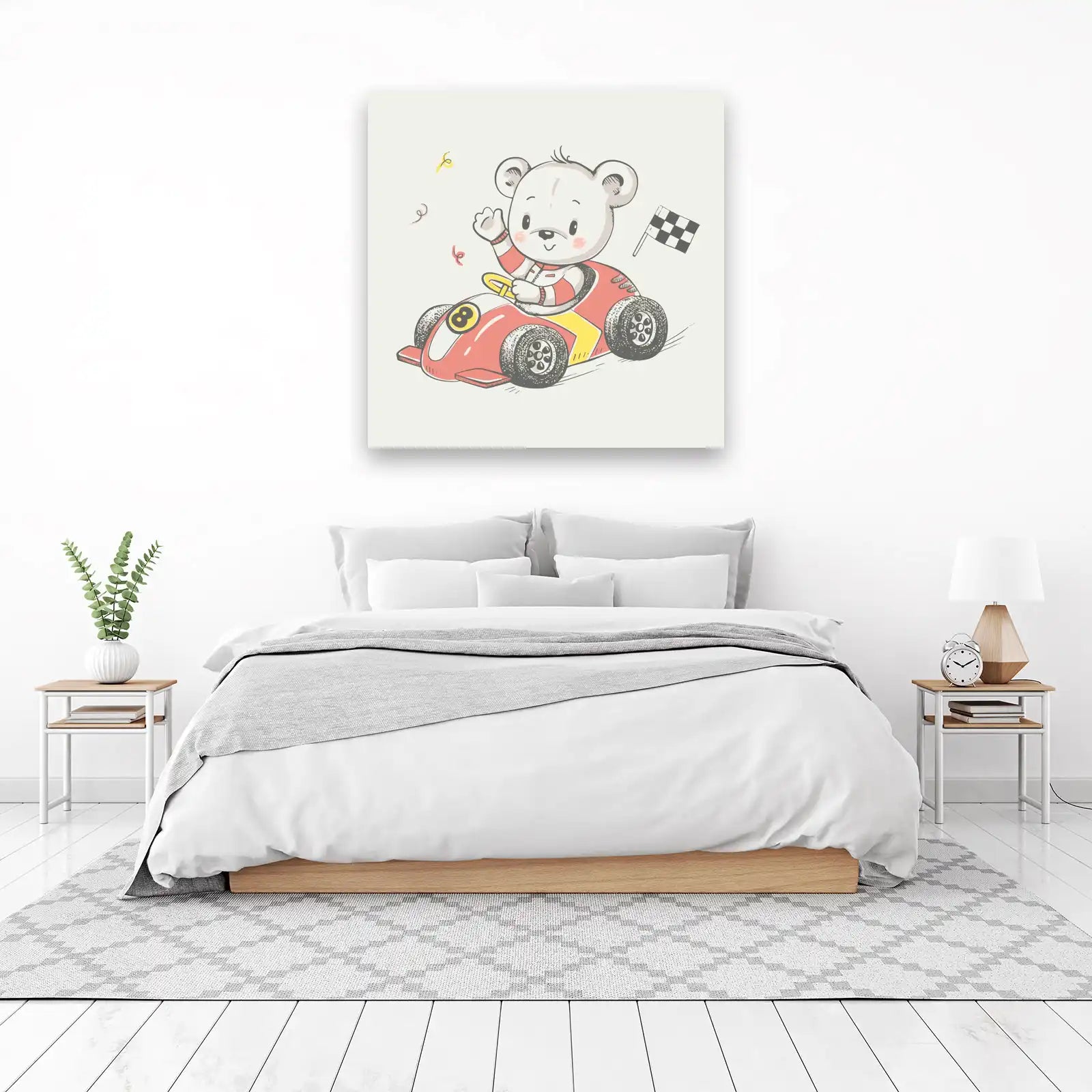Cute Racing Bear Wall Art