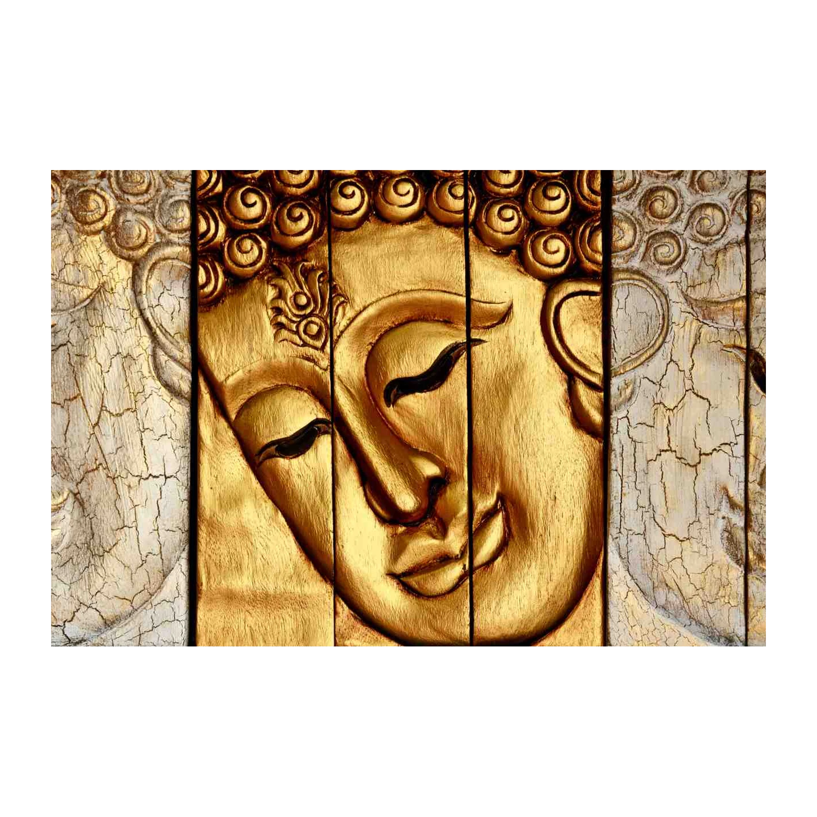 Serene Buddha Face Textured Wood Wall Art