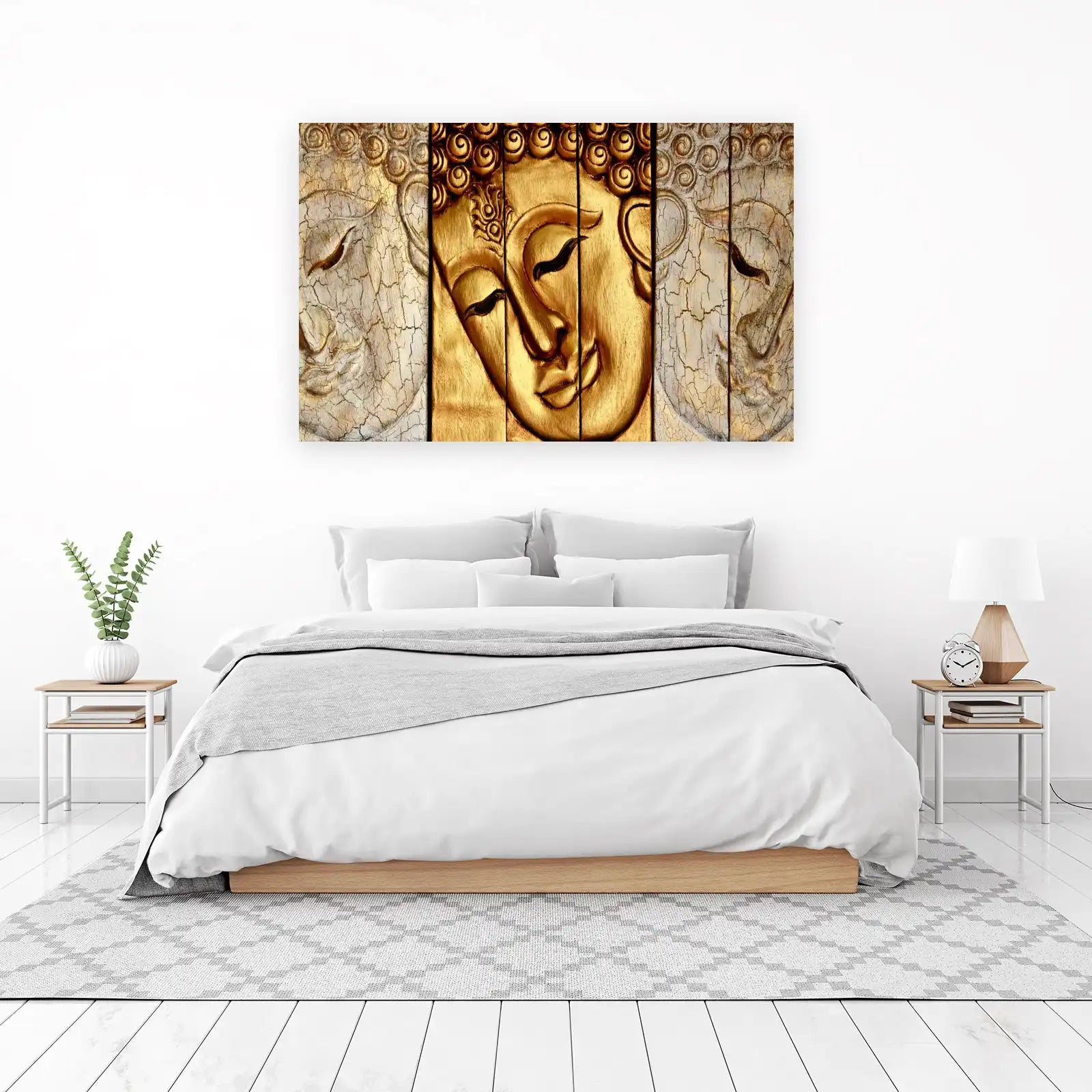Serene Buddha Face Textured Wood Wall Art