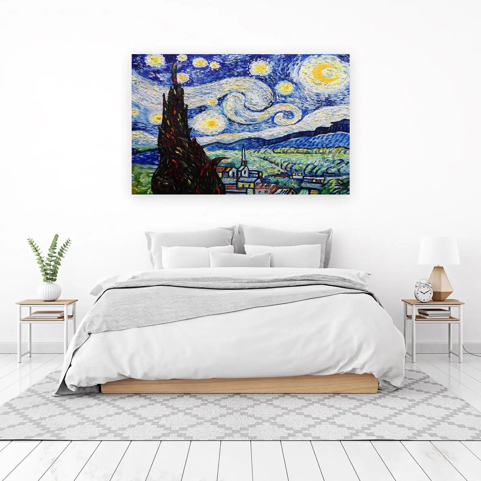 Vibrant Starry Night Landscape Wall Art