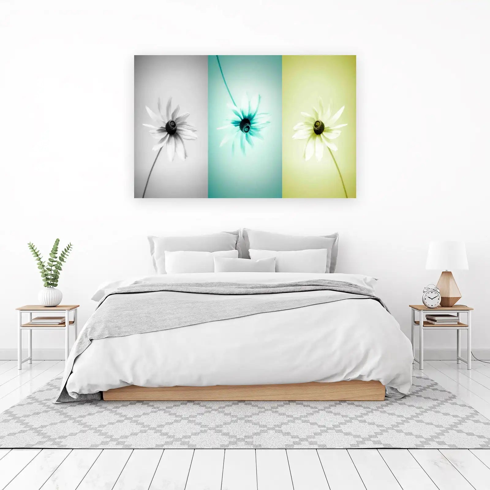 Elegant Daisy Triptych Wall Art
