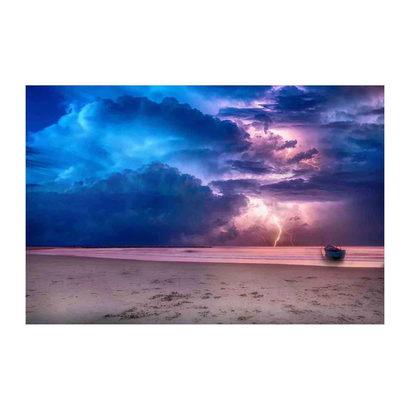 Dramatic Stormy Beach Lightning Wall Art