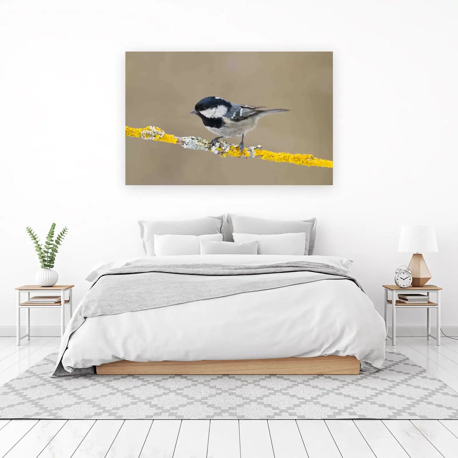 Charming Coal Tit on Lichen Branch Wall Art