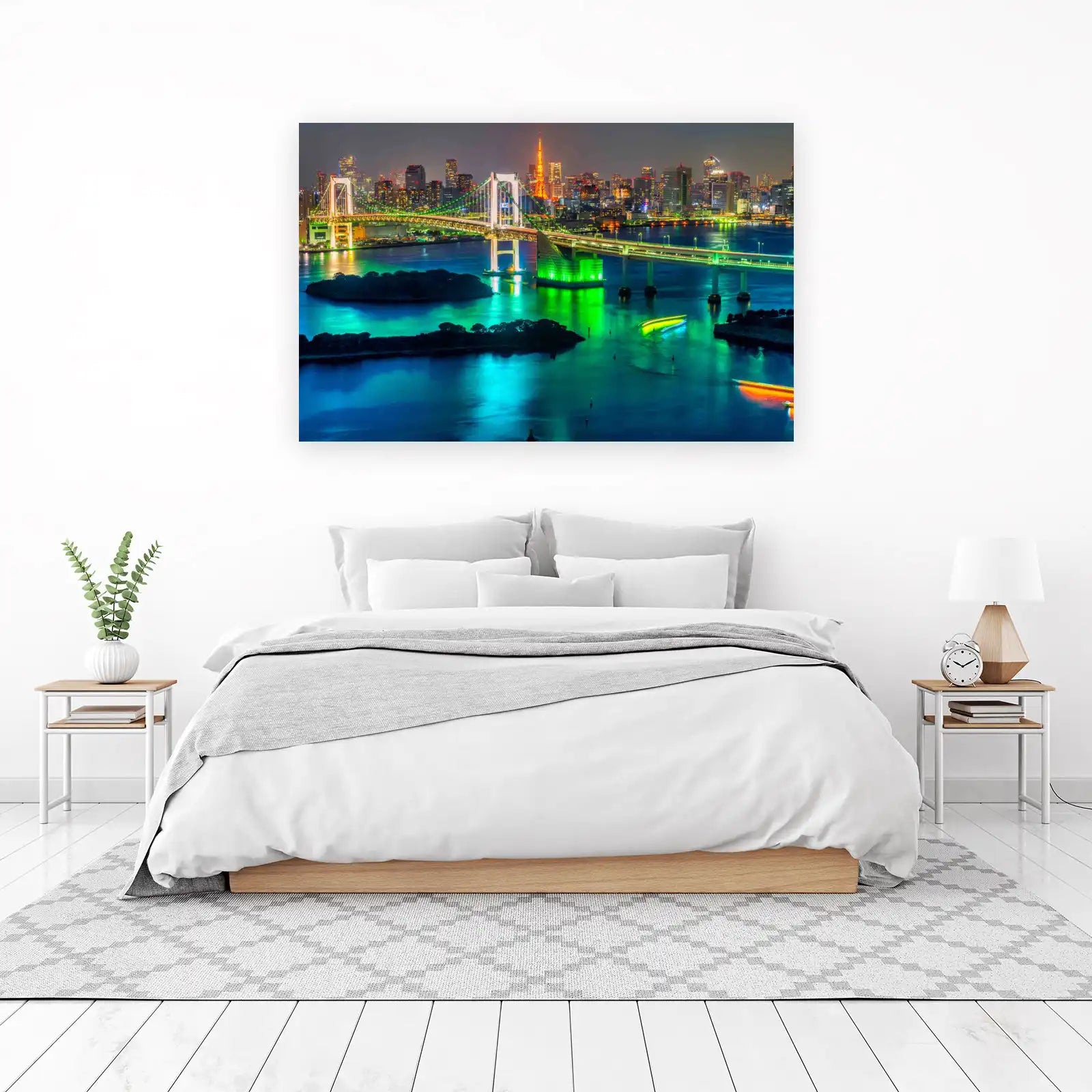 Vibrant Tokyo Rainbow Bridge Cityscape Wall Art