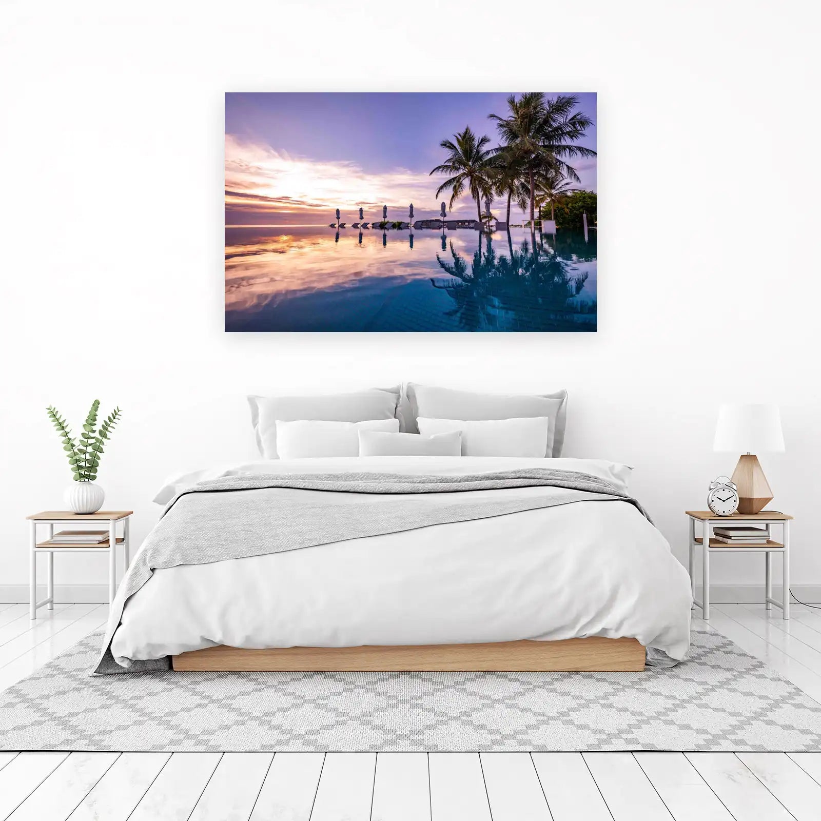 Tropical Sunset Infinity Pool Palm Trees Wall Art