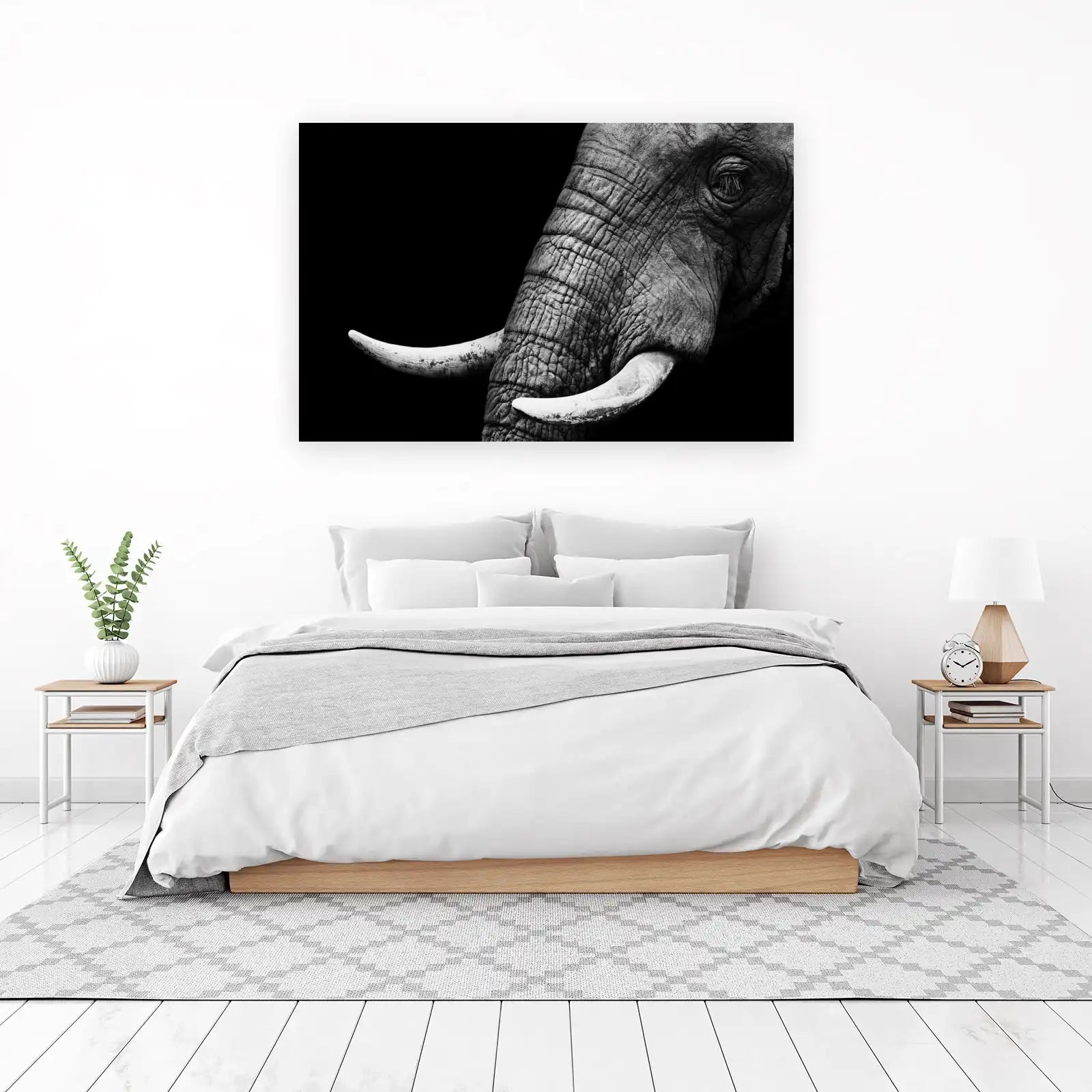 Majestic Elephant Close-up Black and White Wall Art