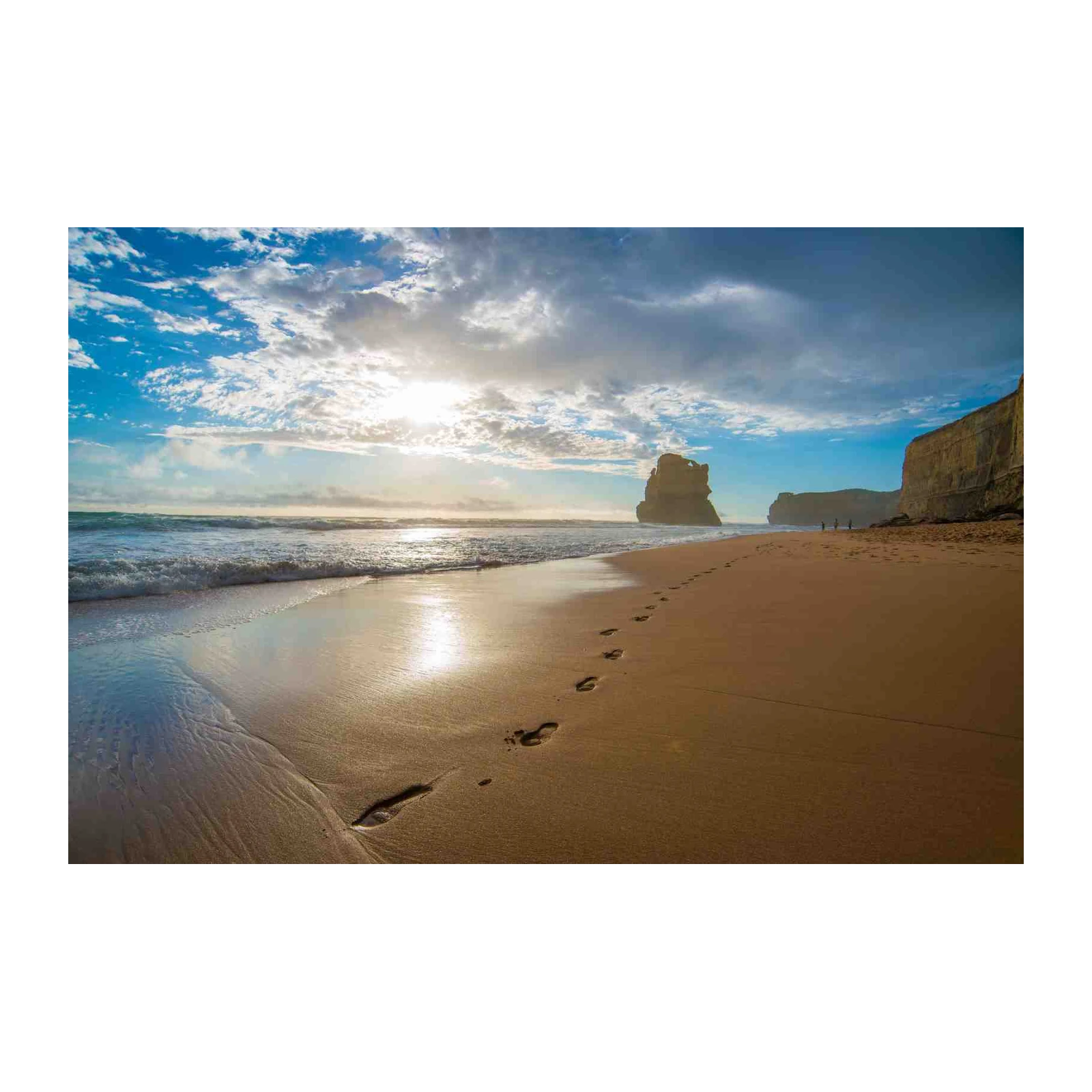 Serene Beach Footprints Ocean Landscape Wall Art