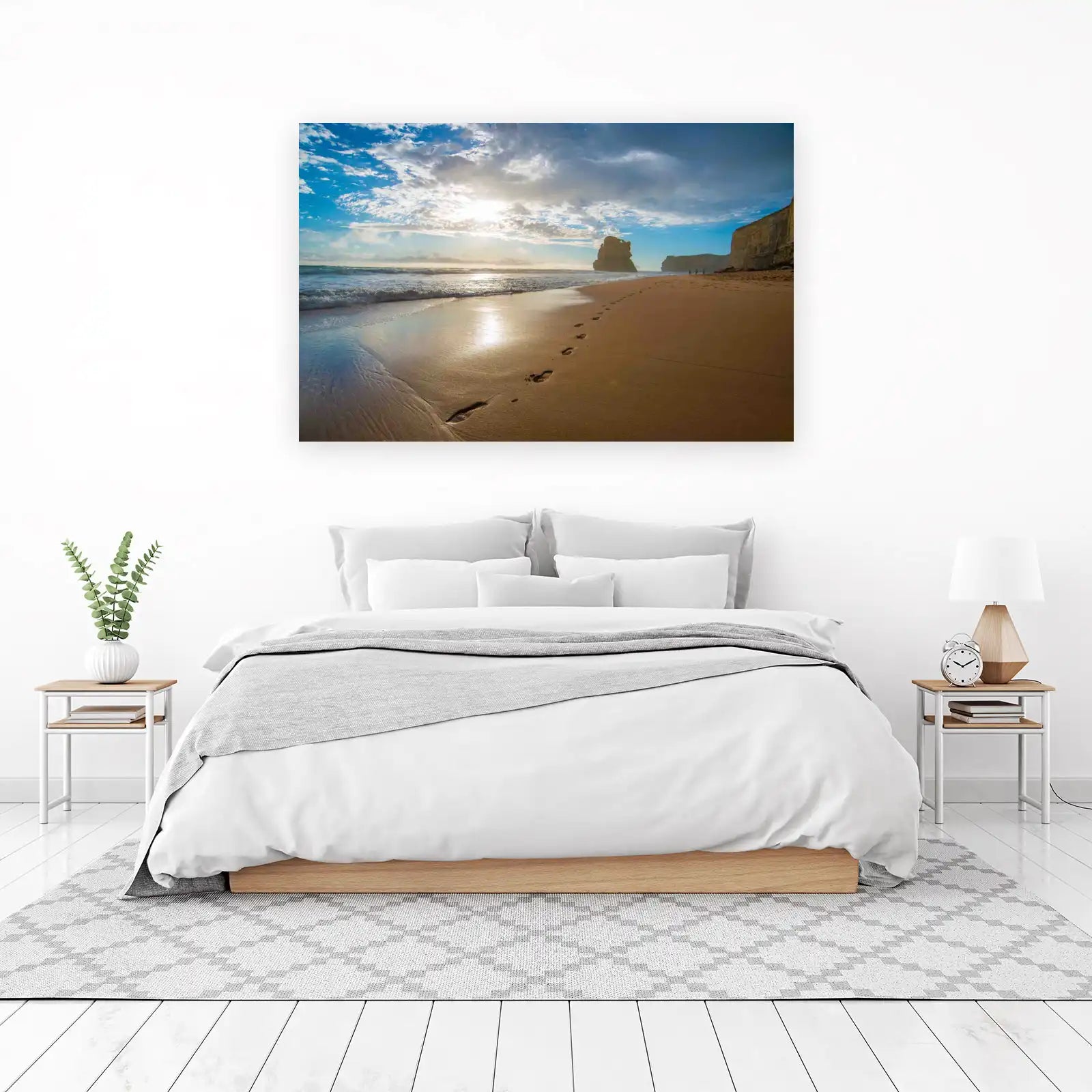Serene Beach Footprints Ocean Landscape Wall Art