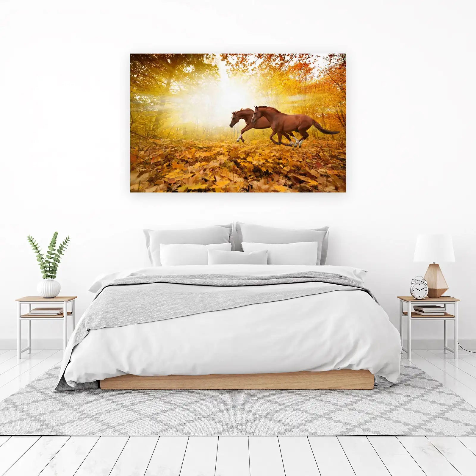Majestic Galloping Horses Autumn Forest Wall Art