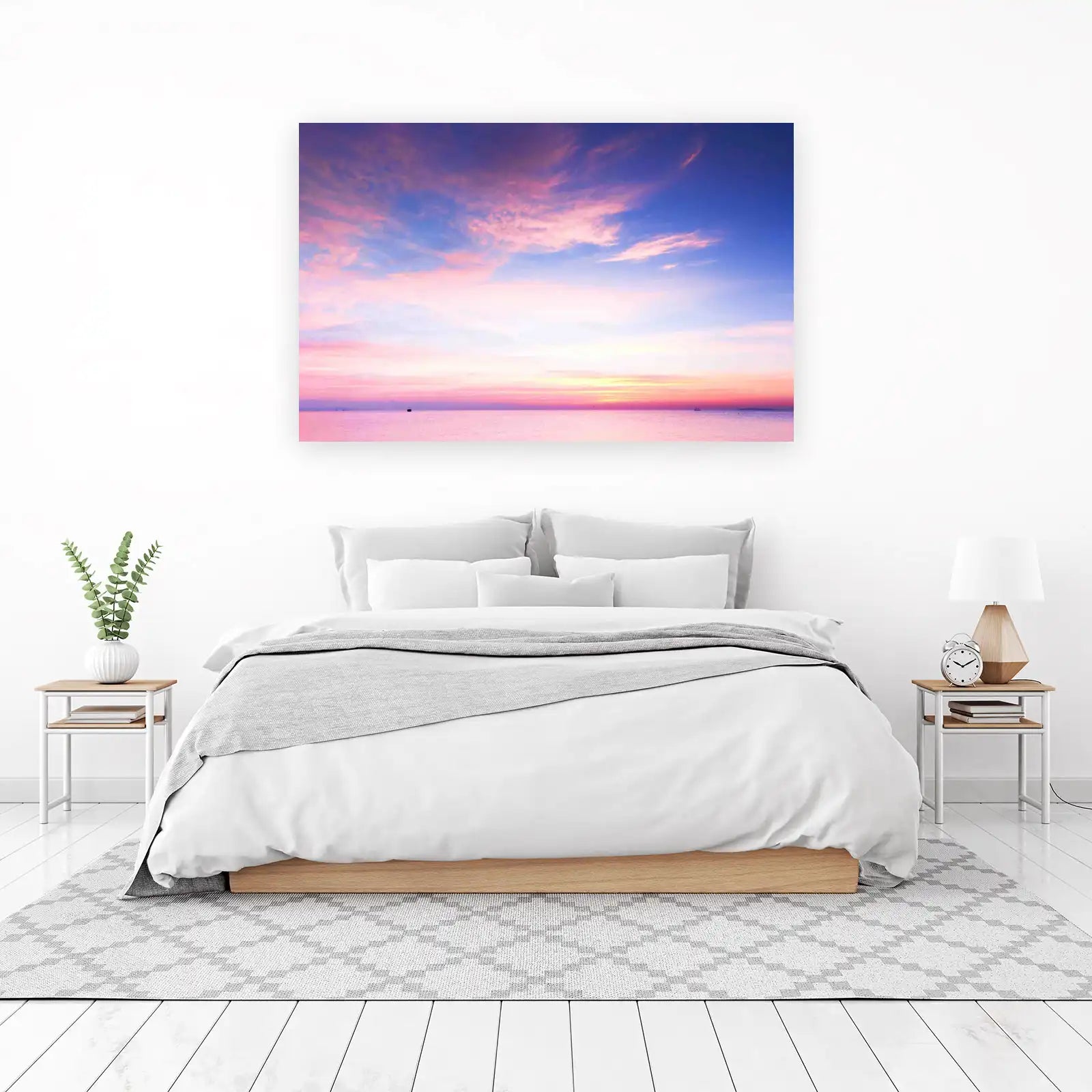 Serene Pink & Blue Sky Ocean Sunset Wall Art