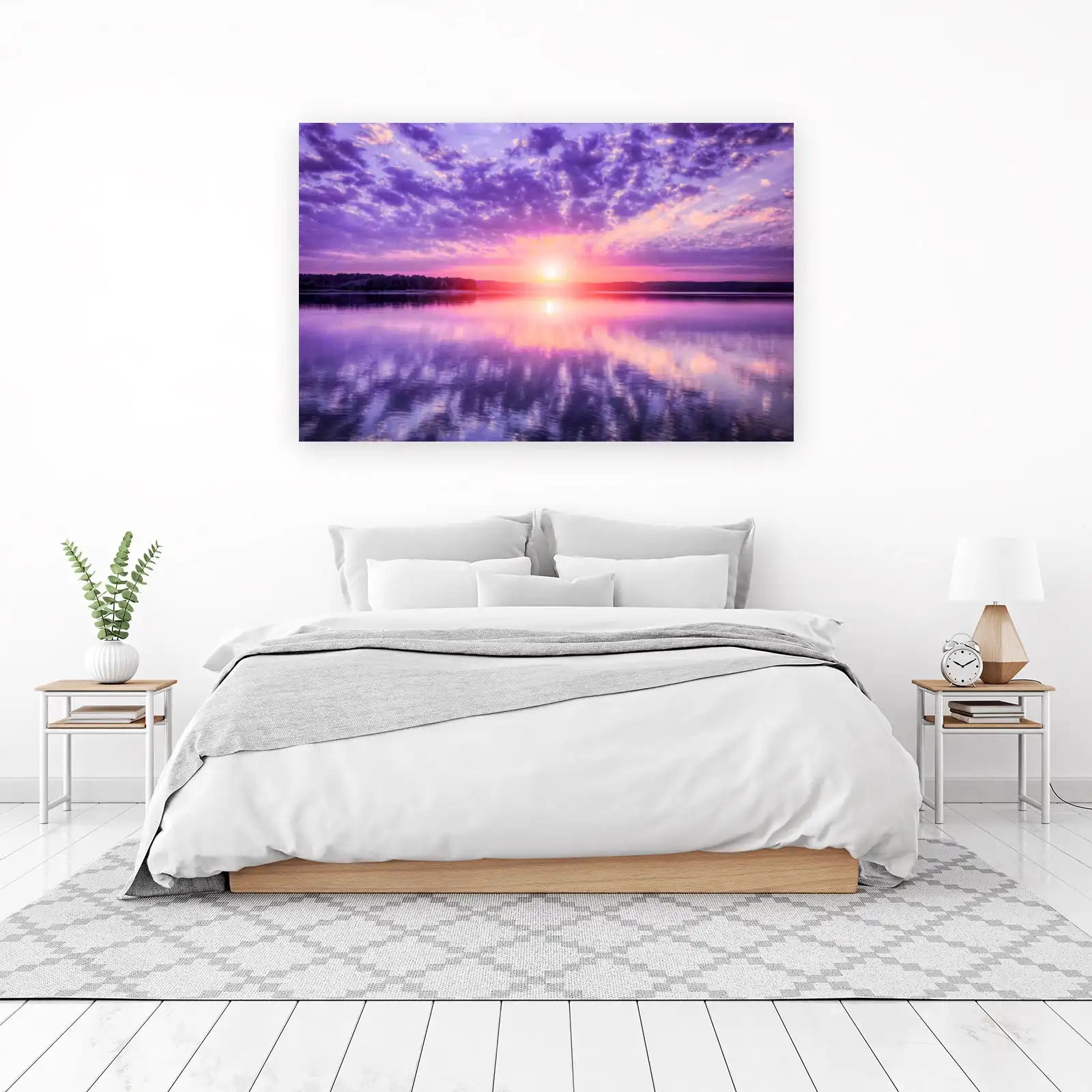 Serene Sunset Lake Purple Sky Wall Art