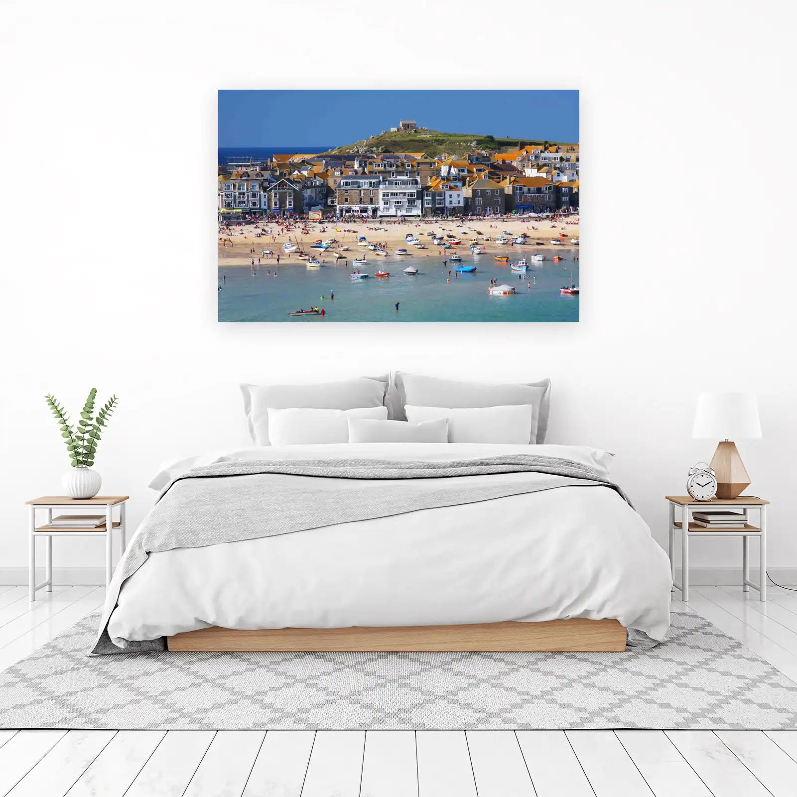 Coastal Village Beach Scene Wall Art
