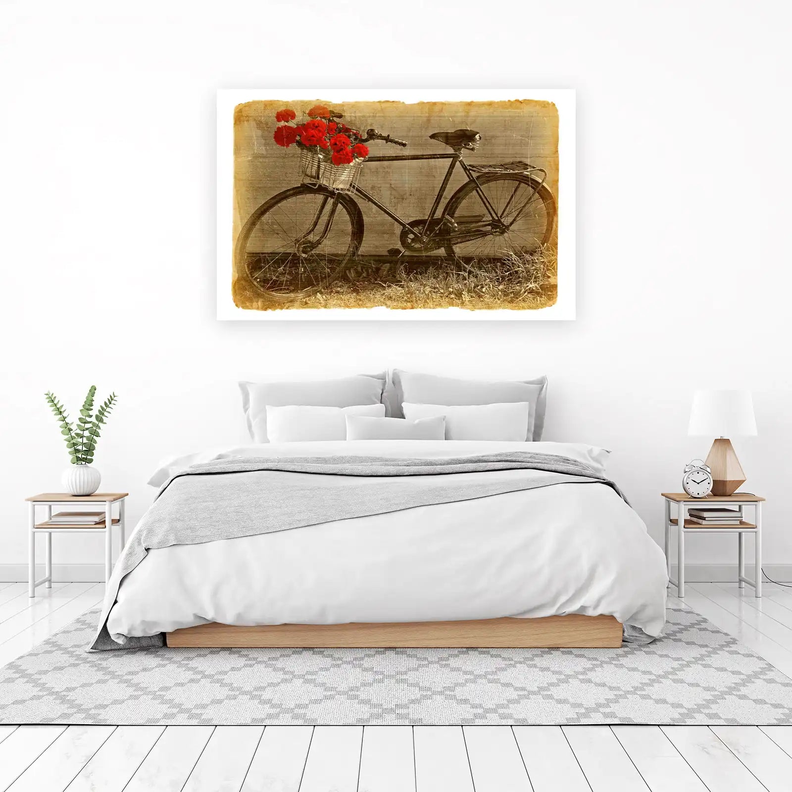 Vintage Bicycle Red Flowers Wall Art