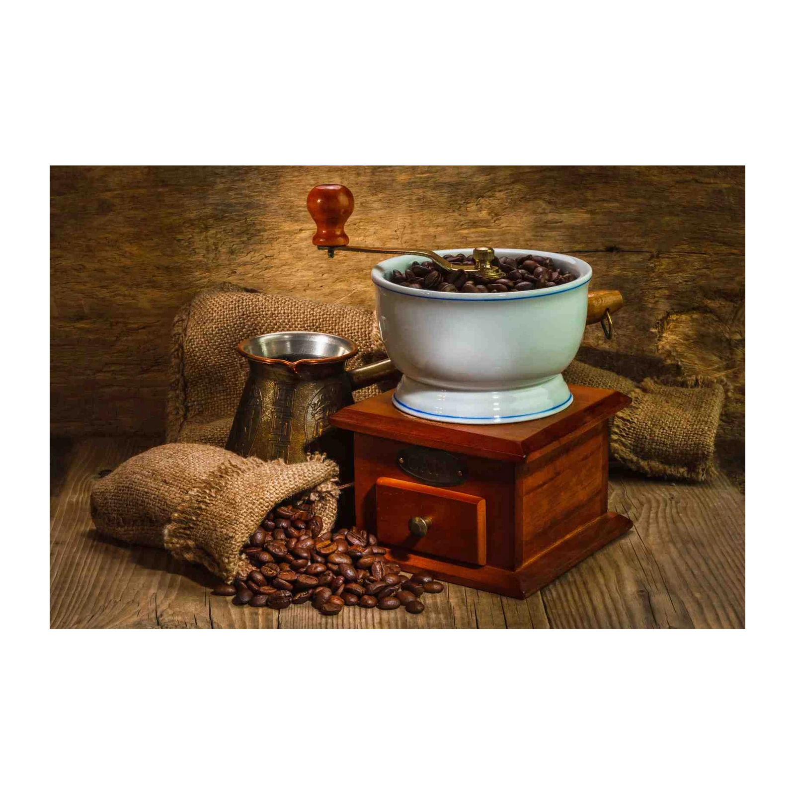 Rustic Coffee Grinder & Beans Wall Art