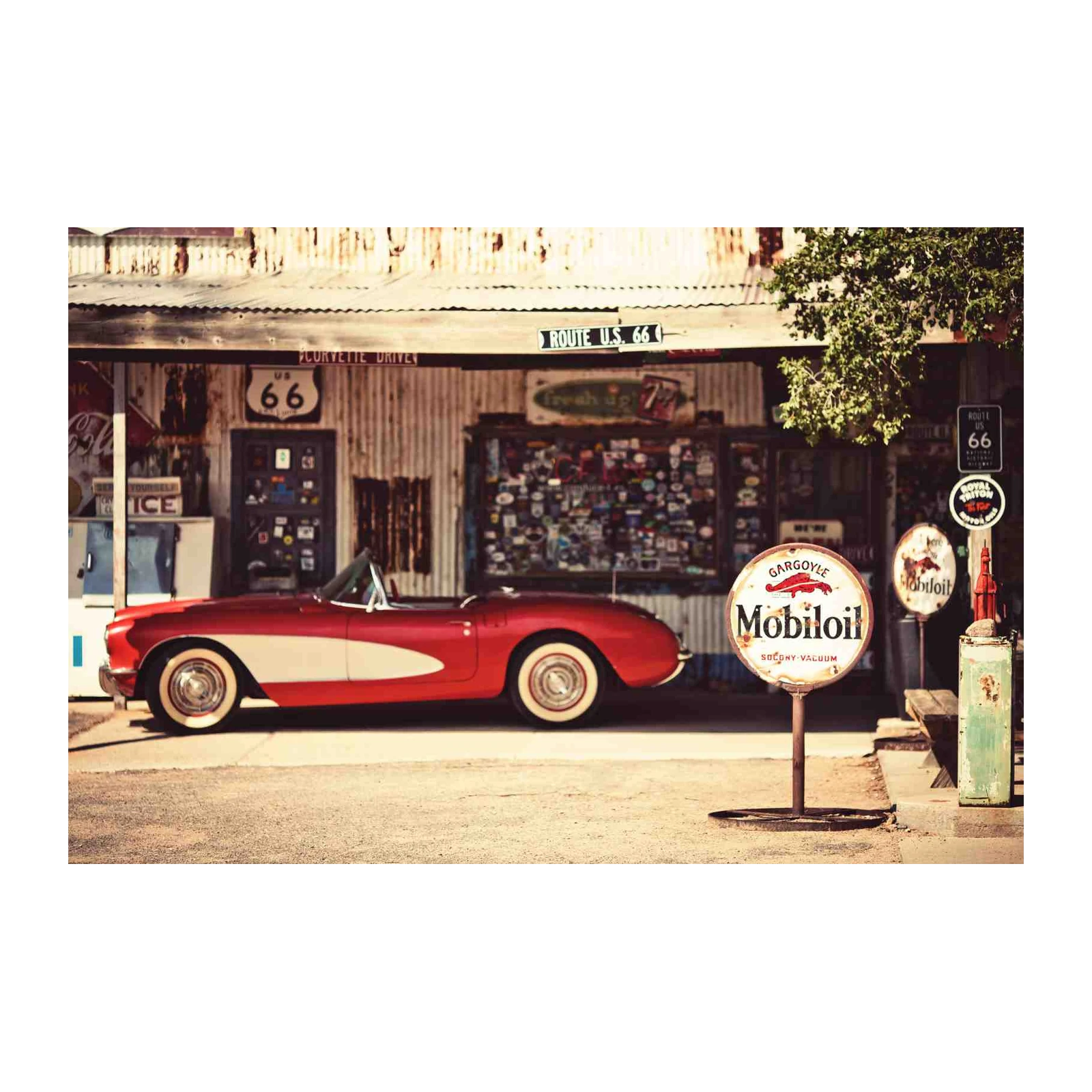 Vintage Red Corvette Route 66 Wall Art