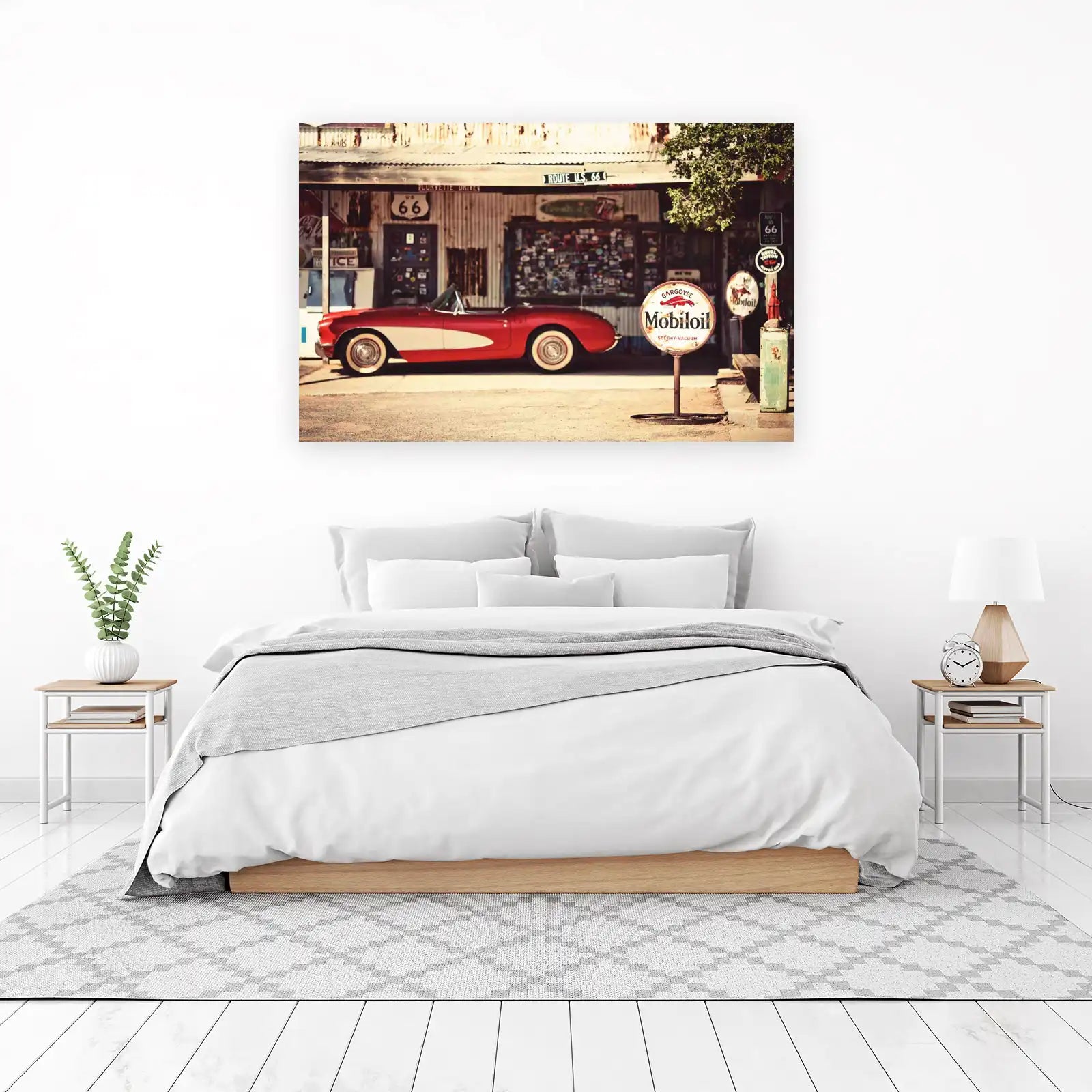 Vintage Red Corvette Route 66 Wall Art