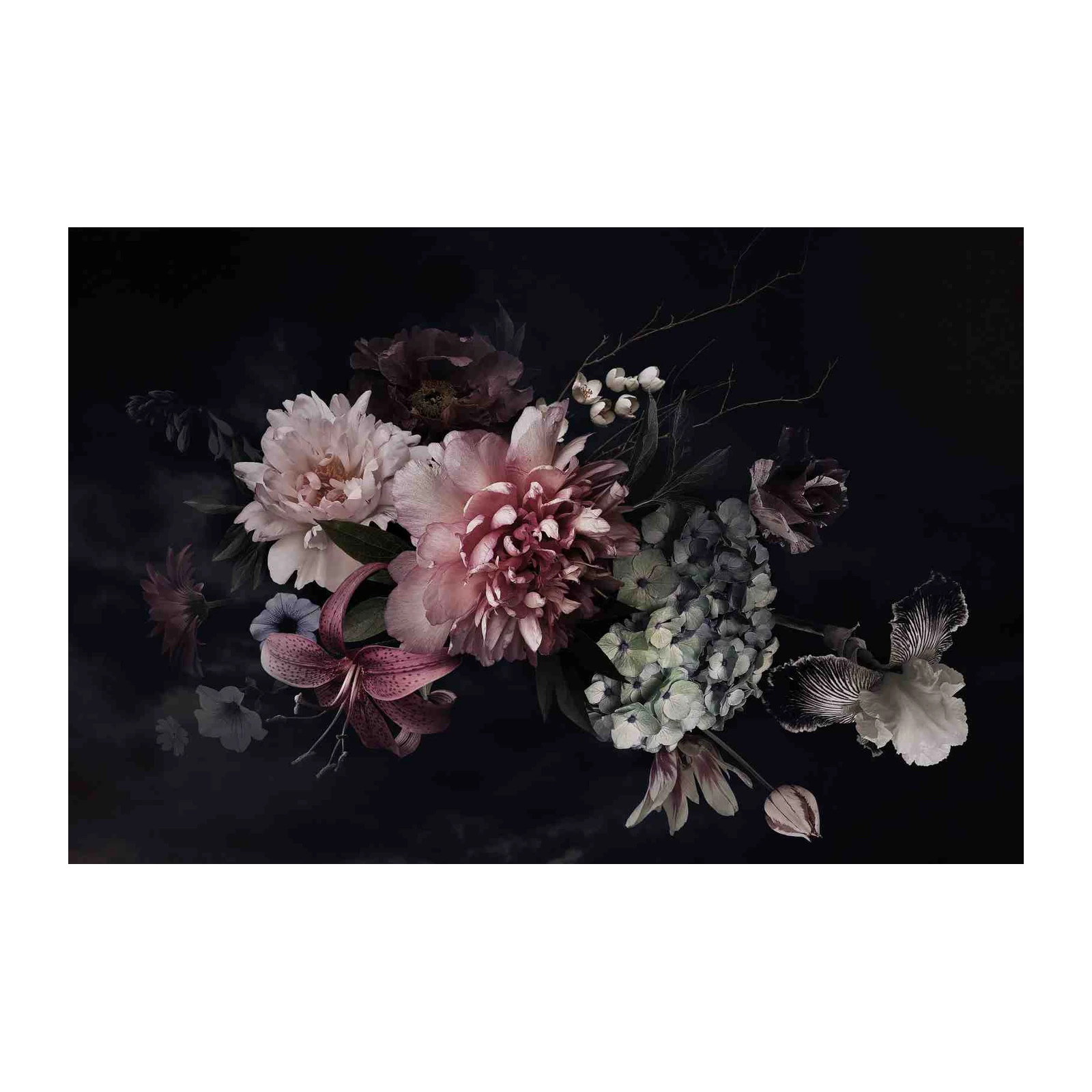 Dark Floral Elegance Peony Lily Hydrangea Wall Art